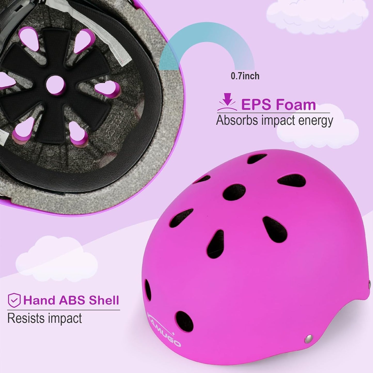 KAMUGO Kids Bike Helmet, Toddler Helmet for Ages 2-8 Boys Girls with Sports Protective Gear Set Knee Elbow Wrist Pads for Skateboard Cycling Scooter Rollerblading