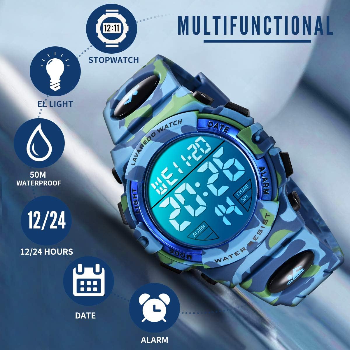 Kids Watch,Boys Watch for 3-15 Year Old Boys,Digital Sport Outdoor Multifunctional Chronograph LED 50 M Waterproof Alarm Calendar Analog Watch for Children with Silicone Band,Kids Gift