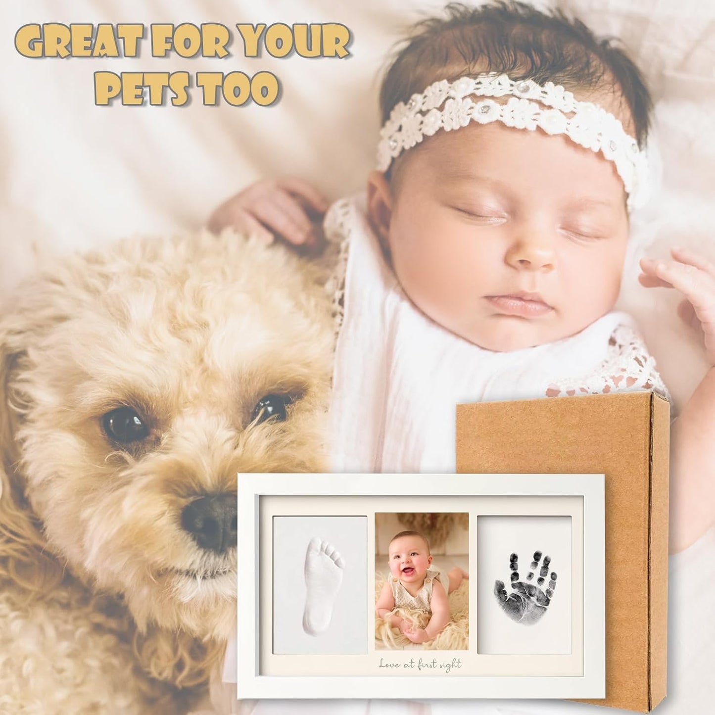 Baby Hand and Footprint Kit Keepsake Nursery Decor Picture Frame for New Mom Baby Boys Girls Shower Gifts Personalized Inkless & Clay Handprint Newborn Essentials Must Haves (White)