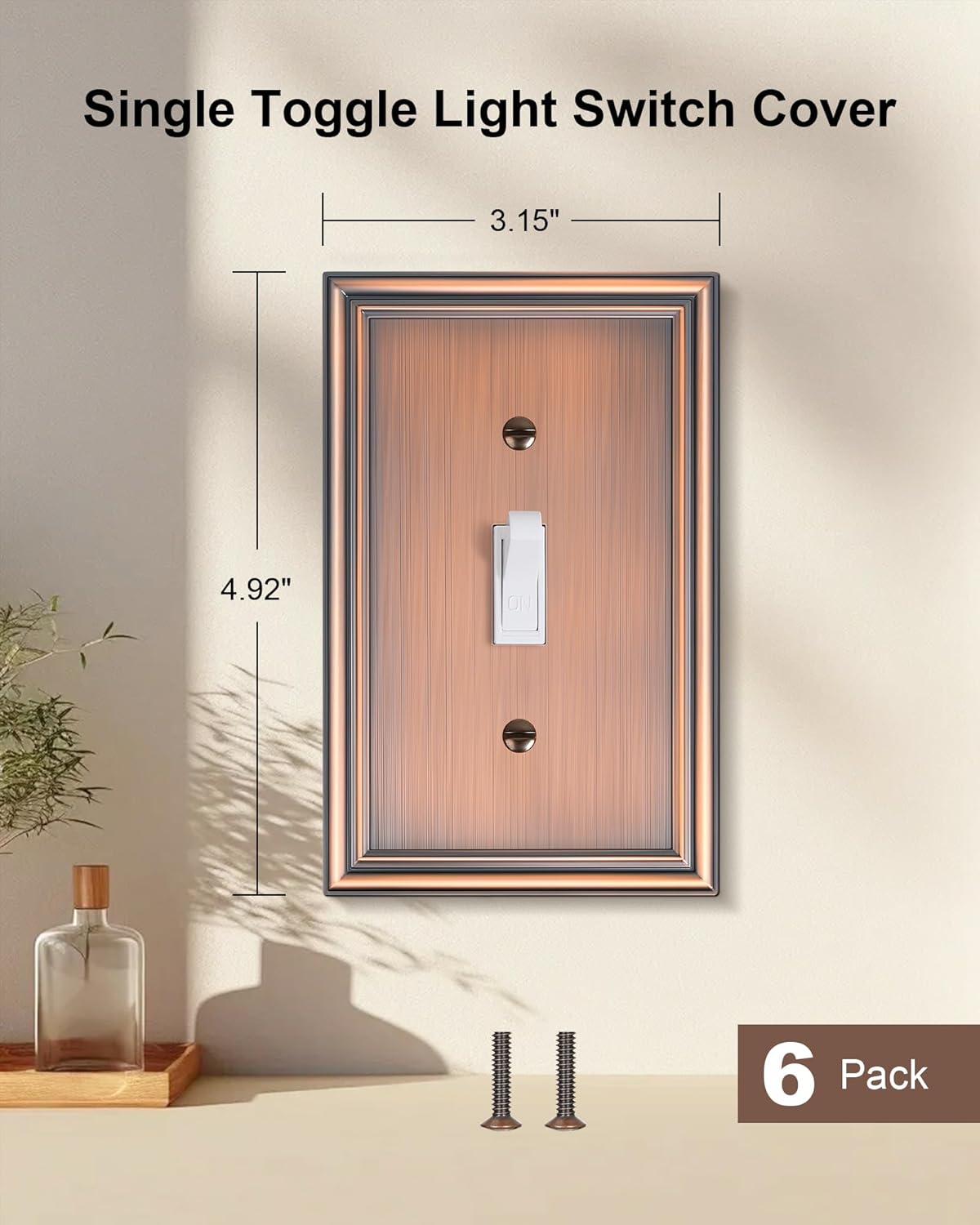 6-Pack Single Toggle Light Switch Cover Plate, Durable Solid Zinc Alloy Decorative Switch Plate Covers, Antique Copper 1 Gang Wall Plate, Corrosion Resistant