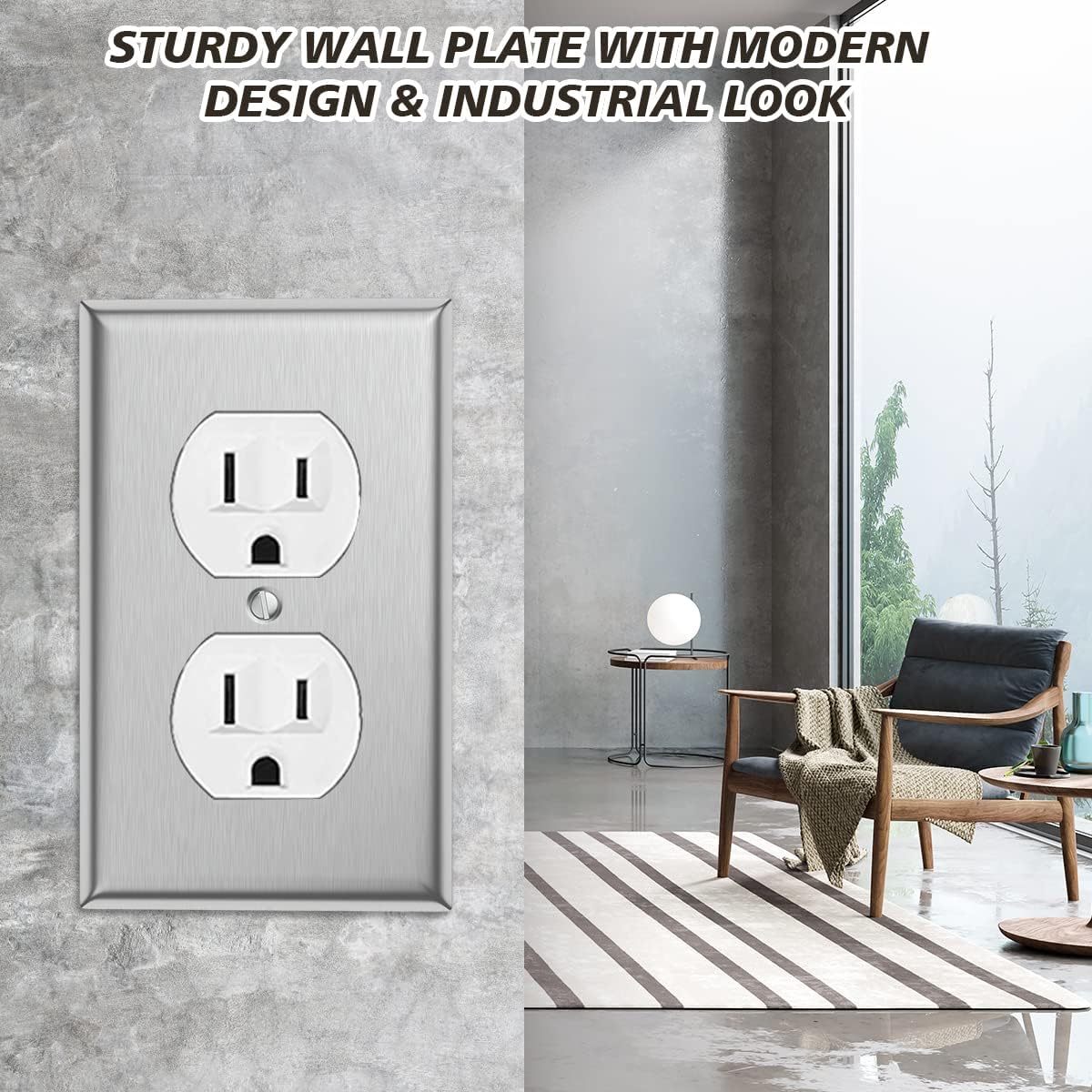 4-Pack Single Duplex Wall Switch Plate Outlet Cover - Stainless Steel Decorator Receptacle Outlet Plate Covers - Brushed Finish - Silver