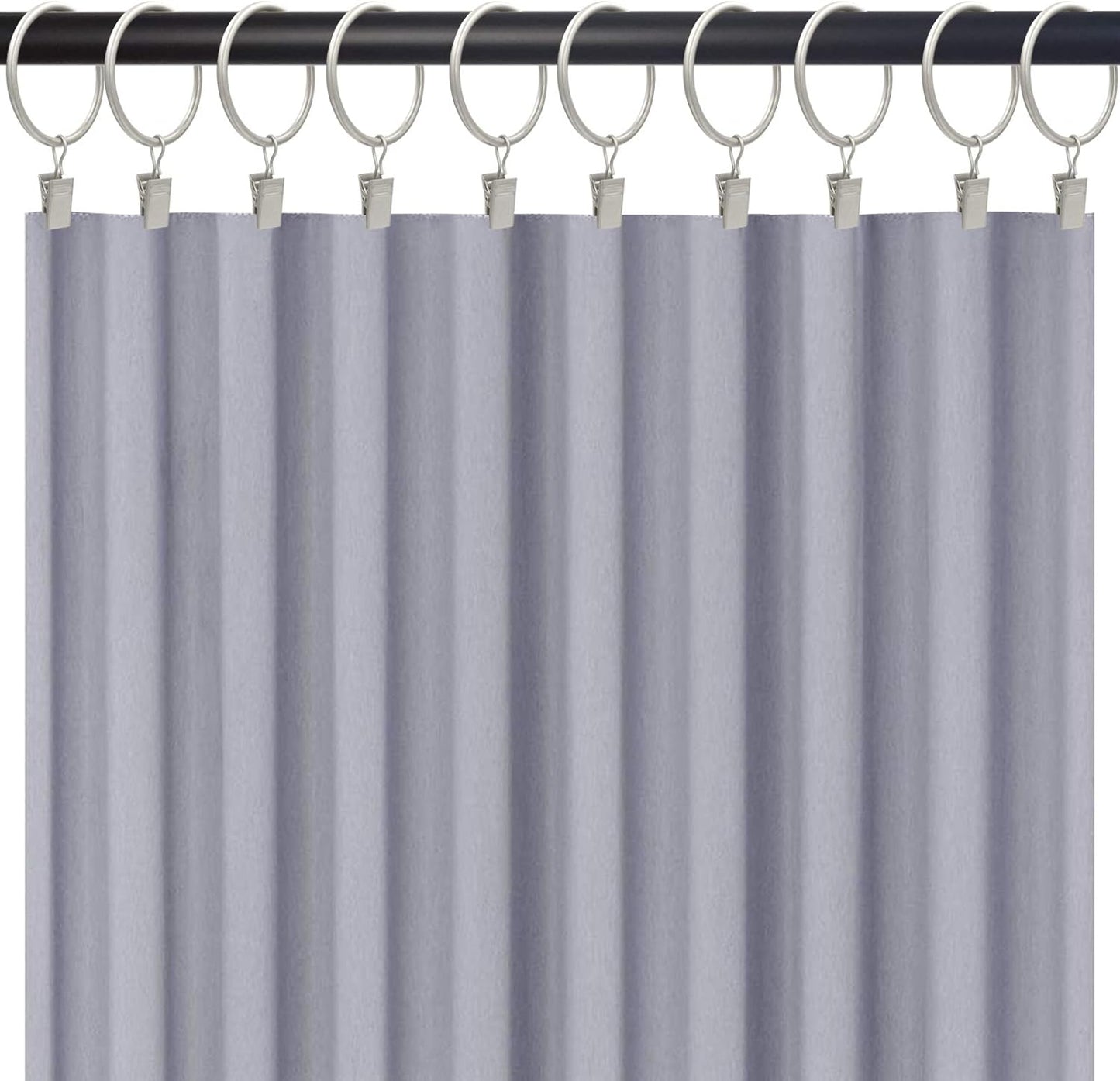 40 Pack Matte Silver Curtain Rings with Clips, Curtain Hooks Hangers Clip Rings for Hanging Drapes Bows Hat, Drapery Rings 1.77 in I D, Fits up to 1.5 in Diameter Curtain Rod.