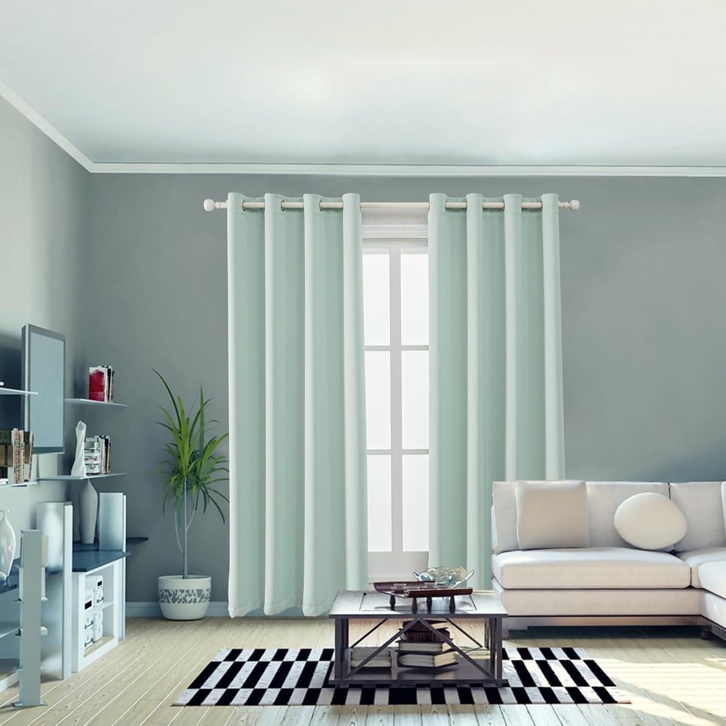 Anytime 100% Blackout Curtain Set, Thermal Insulated & Energy Efficiency Window Draperies for Guest Room, Full Shading Panels for Shift Worker and Light Sleepers（Light Blue, 2 Panels, 52W x 108L）