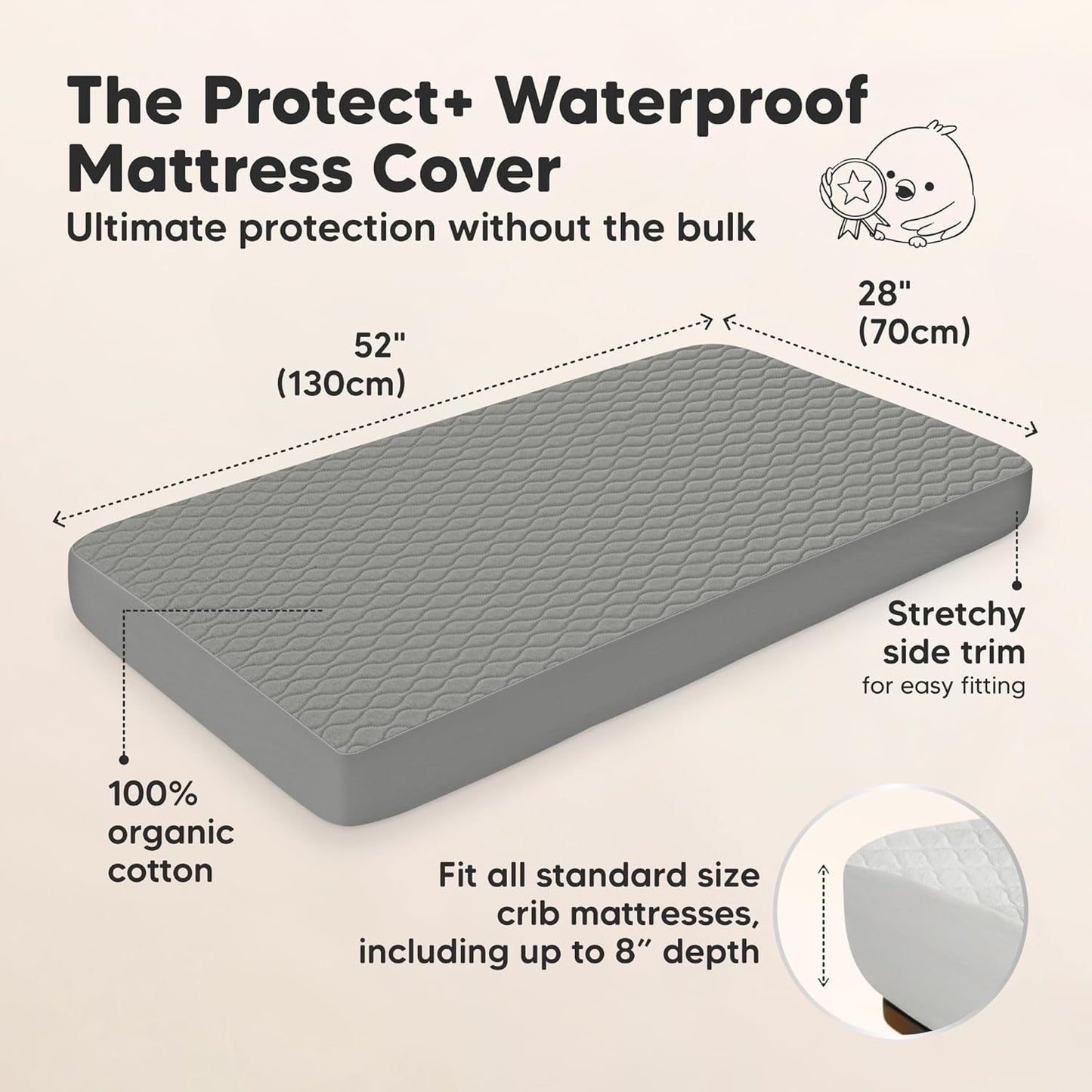 Waterproof Crib Mattress Protector Cover Fitted - 2-Pack Quiet Baby Crib Mattress Pad Sheets, 52" x 28" Soft Quilted Cotton Baby Sheet, Machine Washable, Easy Fit, Durable (Granite/Mavy)