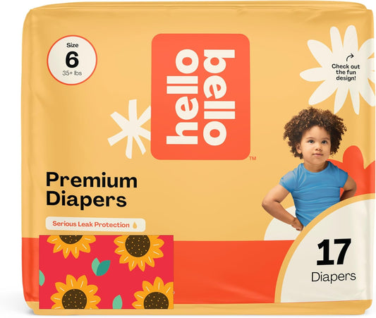 Hello Bello Diapers, Size 6 (35 lbs) Flower Child, 17 Count of Premium Disposable Baby Diapers, Hypoallergenic with Soft, Cloth-Like Feel