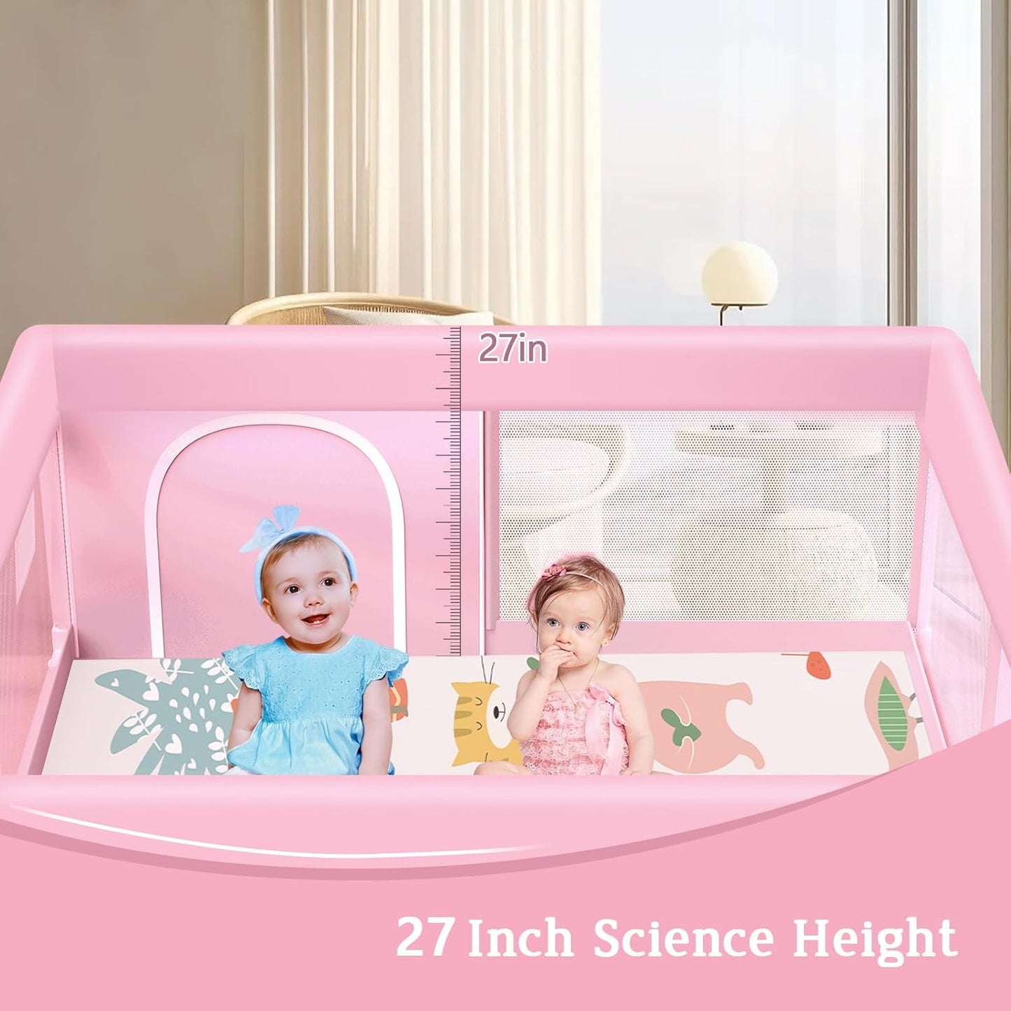 Pink Baby Playpen with Mat, 50x50 Inch Playpen with Mat Waterproof for Babies and Toddlers Play Pen for Girls Pink Playards Safety Gate Fence Active Center Indoor