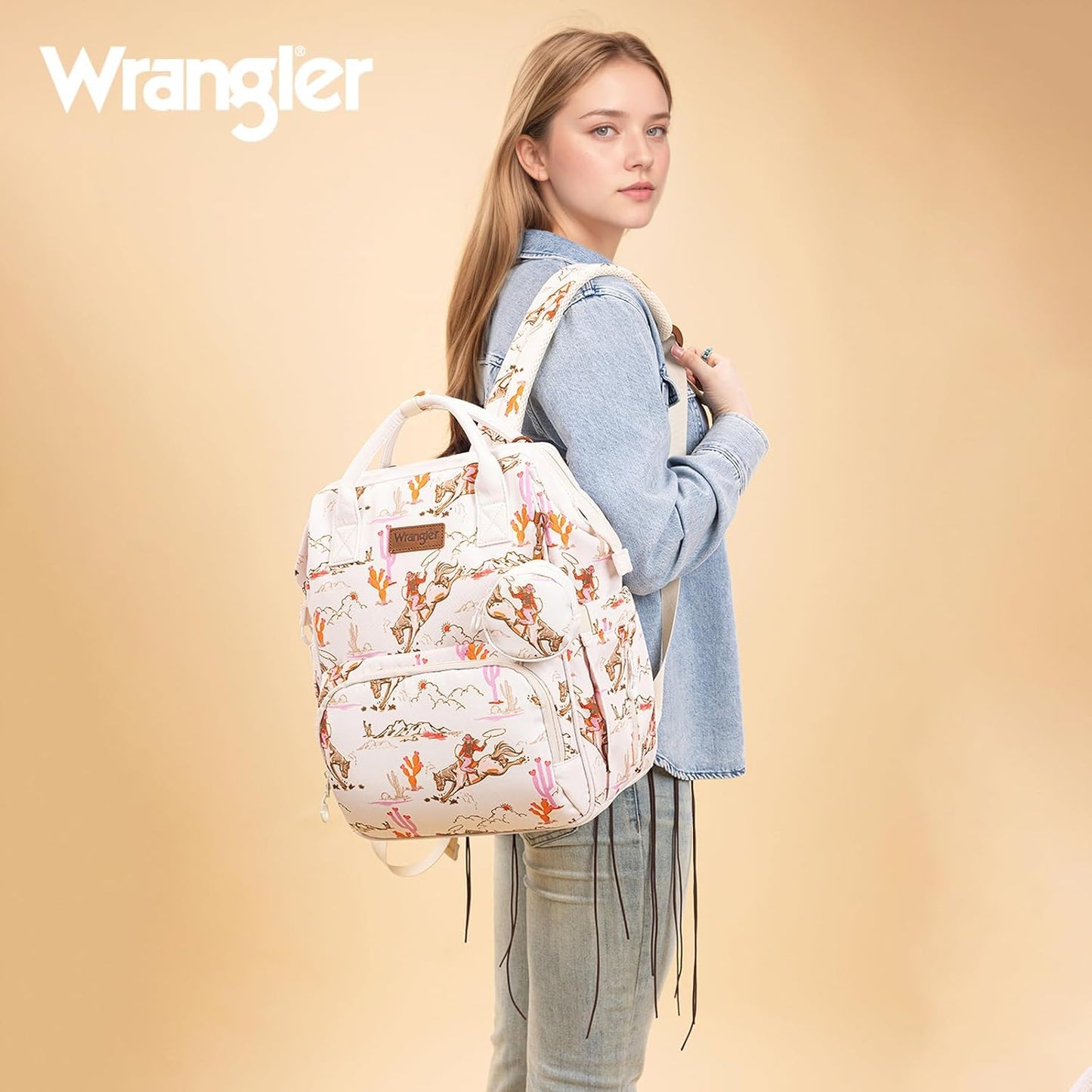 Wrangler Diaper Bag Backpacks Western Backpack Purses Multi-function Baby Bags for Mom with Waterproof Changing Pad & Pacifier Case