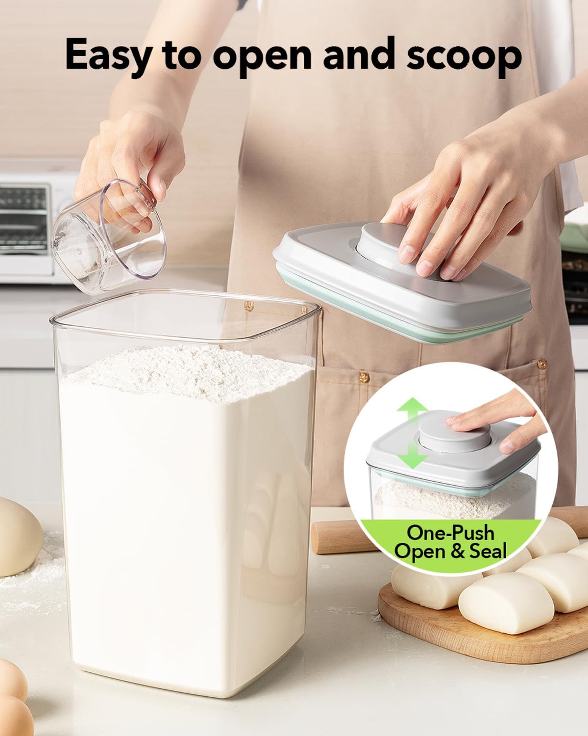 Ankou Airtight Food Storage Container with Pop Lid & 130ml Scoop, 4L/4.2qt *4 BPA-Free Cereal, Rice, Flour, Pasta & Snack Container, Stackable & Durable,Kitchen Pantry Organizer