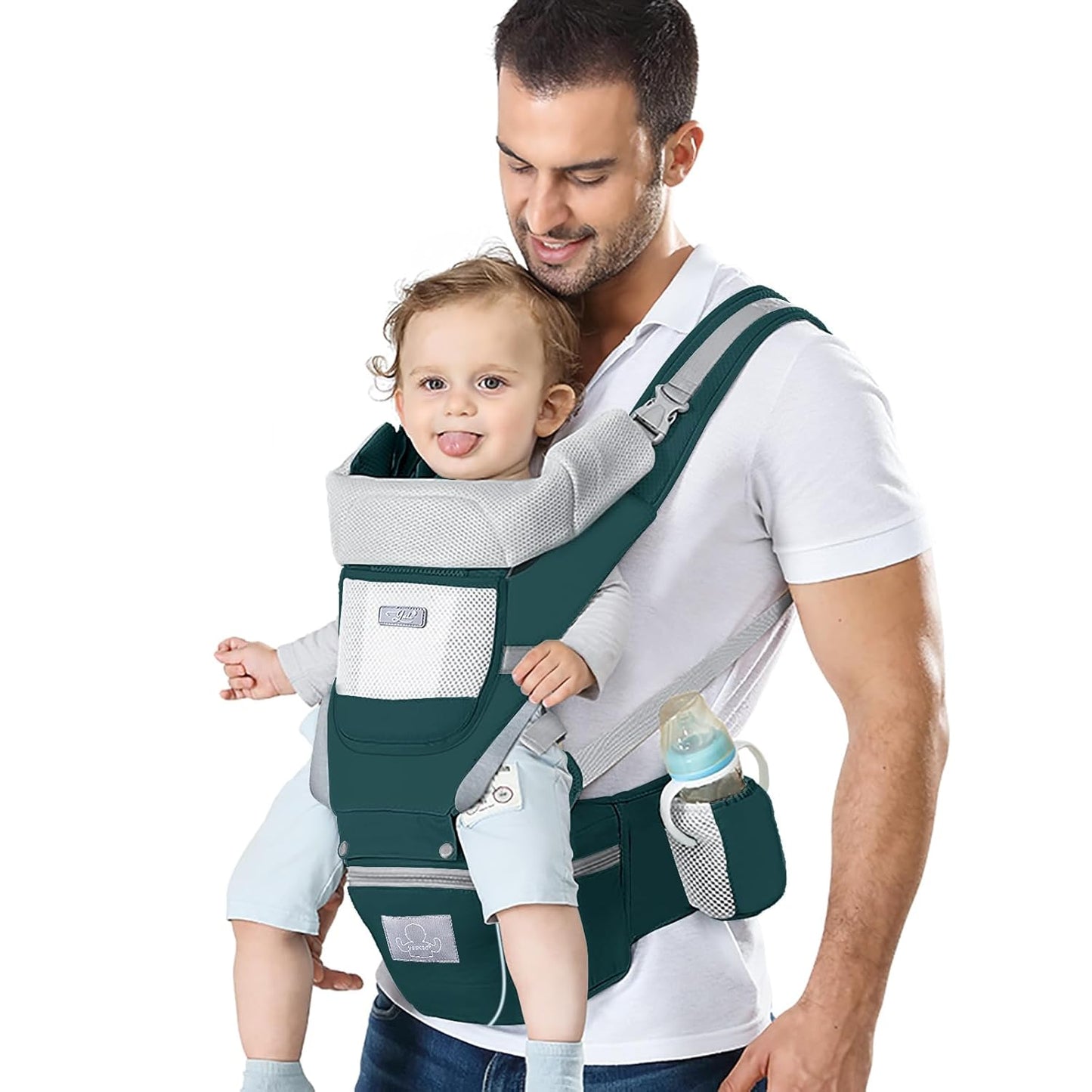 Baby Carrier Ergonomic Infant Carrier with Hip Seat Kangaroo Bag Soft Baby Carrier Newborn to Toddler 7-45lbs Front and Back Baby Holder Carrier for Men/Women Dad Mom