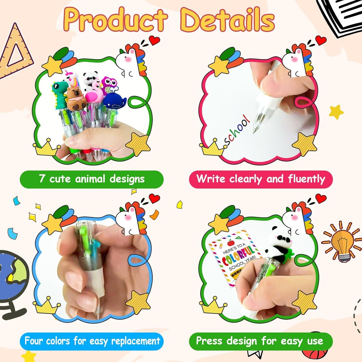 28 Set Back to School Gifts,28 Multicolor Animals 4-in-1 Fun Pens, 28 Welcome Cards and 28 Gift Bags First Day of School Gift for Welcome Back To School Student Gift Bulk Office School Exchange Gifts