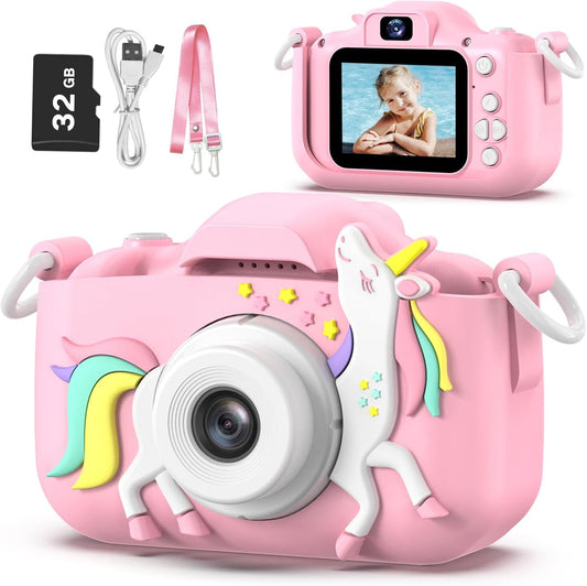Goopow Kids Camera Toys for 3-8 Year Old Girls Boys,Children Digital Video Camcorder Camera with Cartoon Soft Cover, Best Chritmas Birthday Festival Gift for Kids - 32G SD Card Included