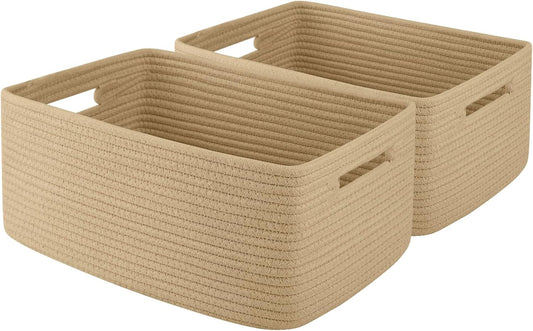 OIAHOMY Storage Basket for Shelves, Closet Cube Storage Bins Baskets for Clothes Blanket Towels, Baby Nursery, Toy Baskets Box, Woven Rope Basket, 17.72*12.99*7.87 IN, 2 Packs Jute Yellow