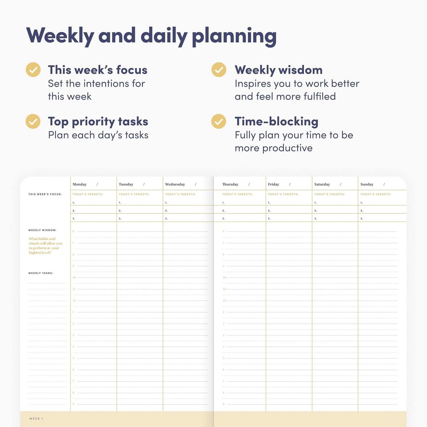 BestSelf Self Planner – 6-Month Undated Life Planner for Goal Setting, Time Management & Productivity – 7"x10" Navy Notebook