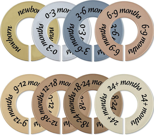 8 Pcs Baby Closet Dividers Unisex Baby Clothes Organizers Clear Labels for Nursery Closet Organizer & Decor Nursery Fits Most Rods(Natural,Earth Stone Color)