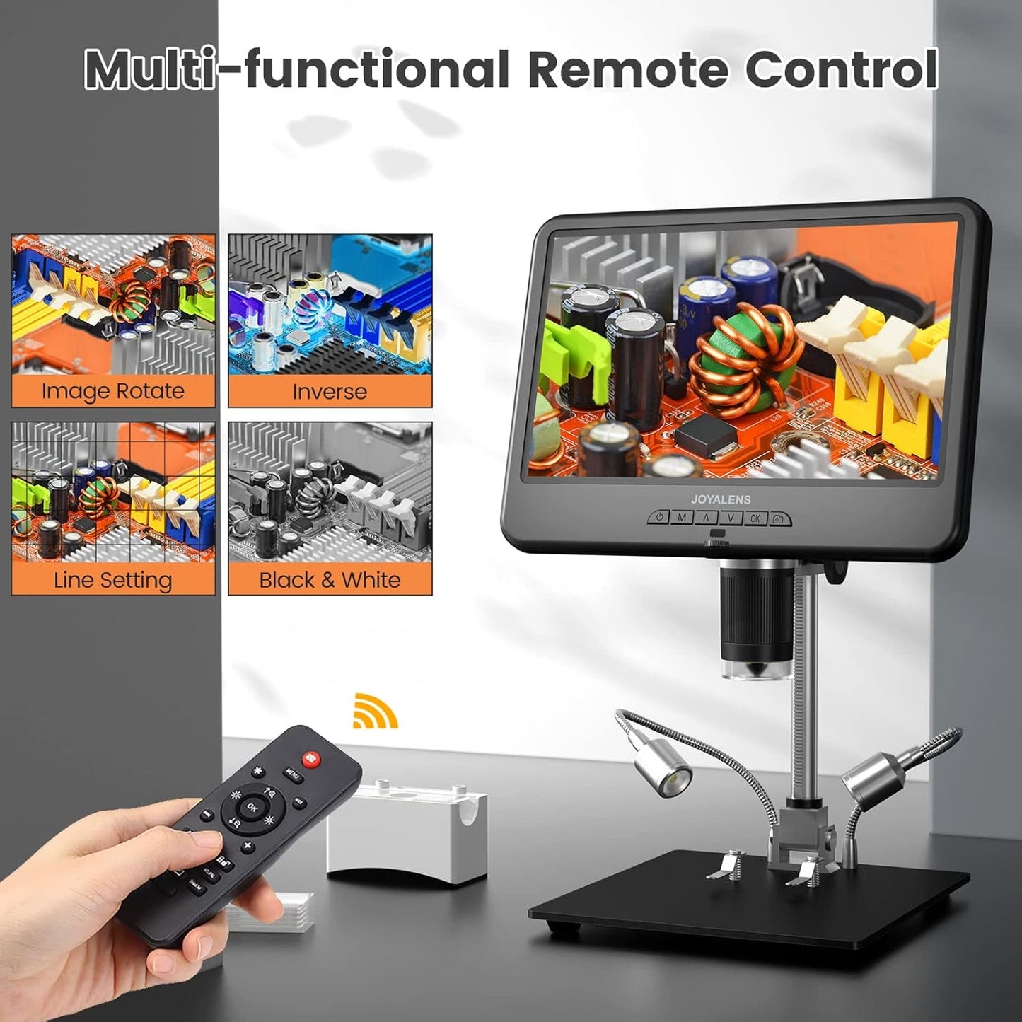 JL210 10.1'' Digital Microscope for Adults, Coin Magnifier Microscopes Full View for Error Coins, Soldering Electronics Microscopes Camera, 8 LED, 12.6" Metal Stand, PC View, 32GB