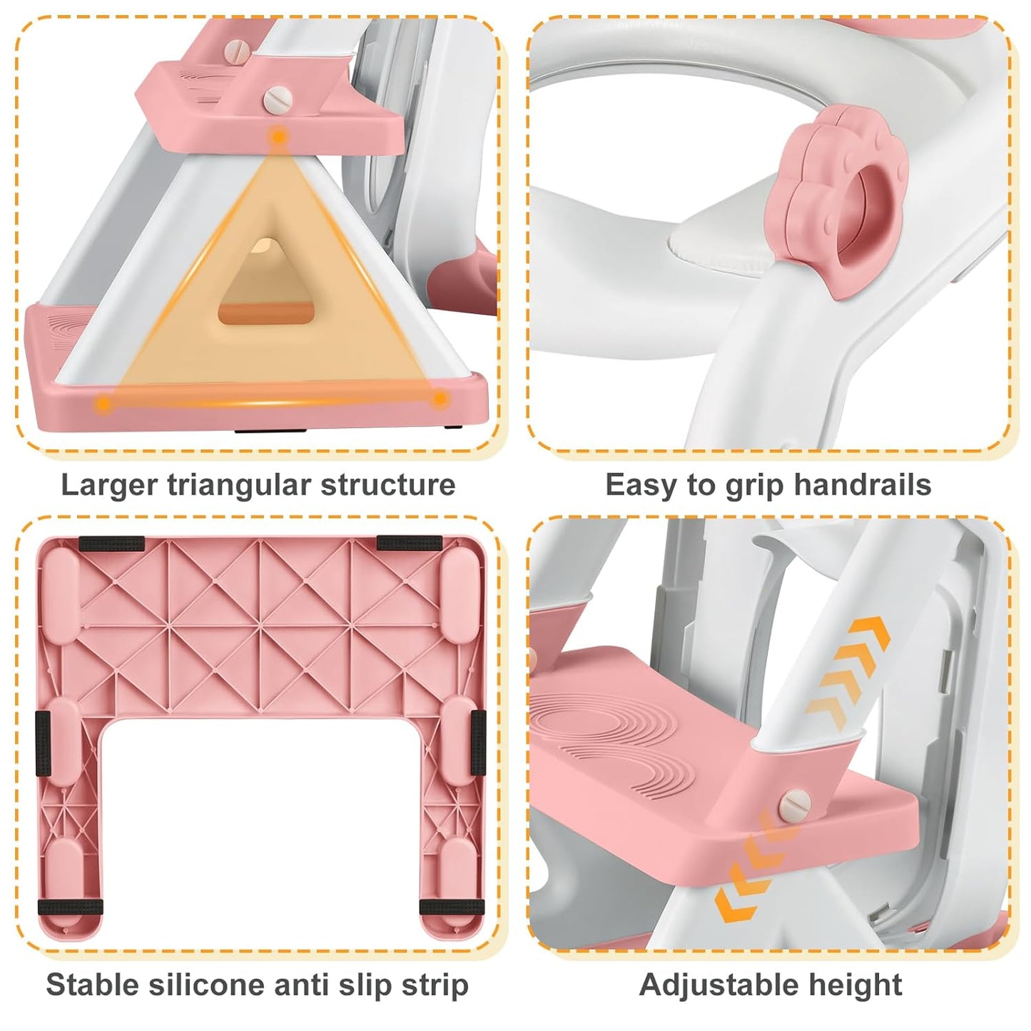 2 In 1 Potty Training Toilet Seat & Toddler Step Stool, Bottom Triangle Stability Toddler Toilet Seat, Adjustable Step & Seat Height Potty Seats (Pink)