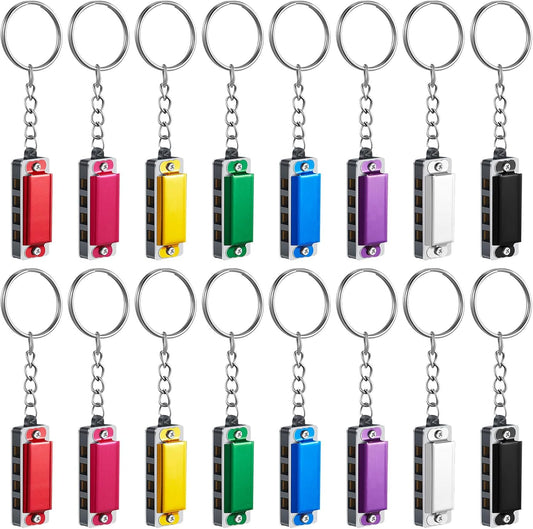 Ecally 16 Pcs Mini Harmonica Keychain for Kids Operation Christmas Favors Portable Wind Instruments 4 Holes 8 Tunes Harmonica Music Party Favors Cute Music Keychain Accessory (Multicolor)