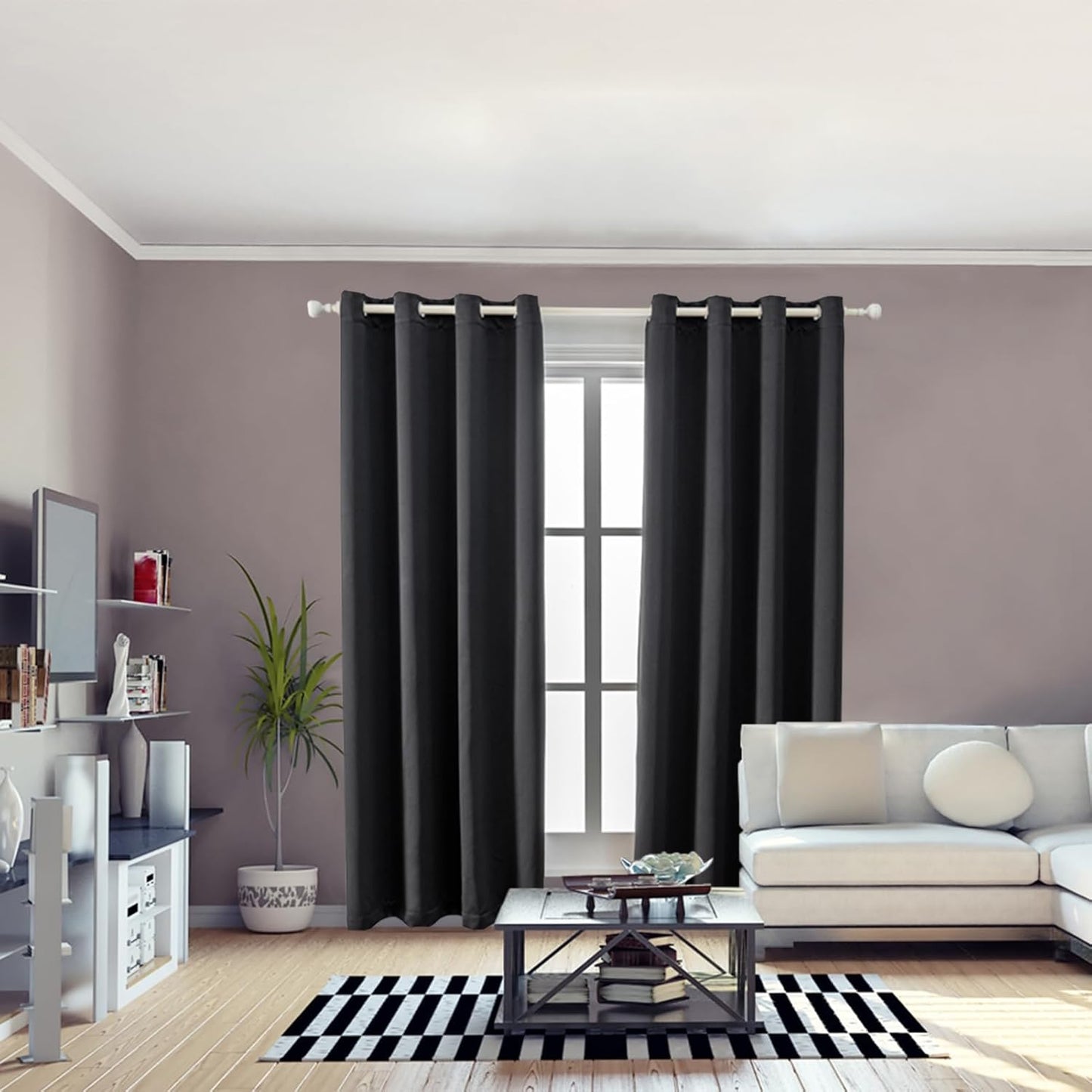 Anytime 100% Blackout Curtain Set, Thermal Insulated & Energy Efficiency Window Draperies for Guest Room, Full Shading Panels for Shift Worker and Light Sleepers（Black, 2 Panels, 52W x 120L）