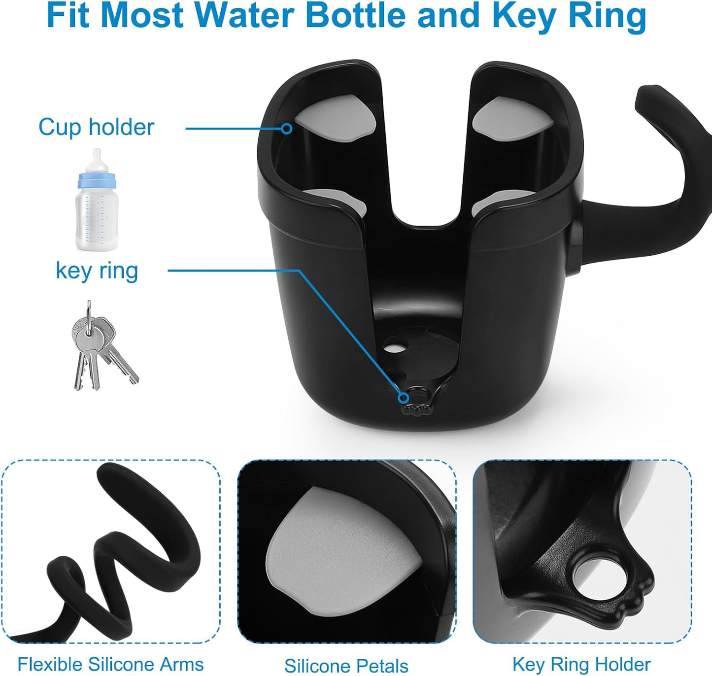 Accmor Stroller Cup Holder, Universal Cup Holder with Silicone Gooseneck Arm, Bike Cup Holder, 360° Rotatable Large Caliber Drinks Holder for Stroller, Bike, Wheelchair, Walker