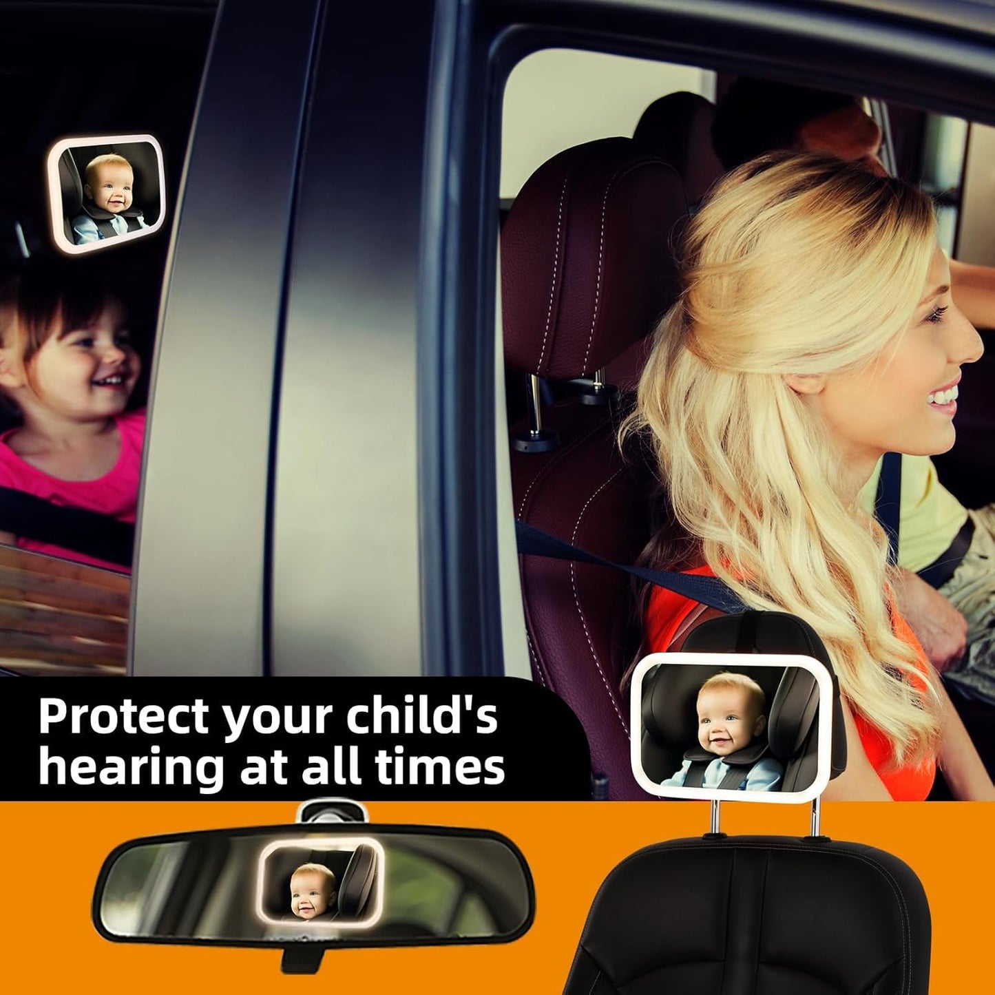 Baby Car Mirror with Light, 3000mAh Rechargeable, Shatterproof, Adjustable Rear-Facing Infant Mirror for Car Seats, Wide View, 360° Rotation, with Remote Control, Safe Travel for Newborns, Toddlers