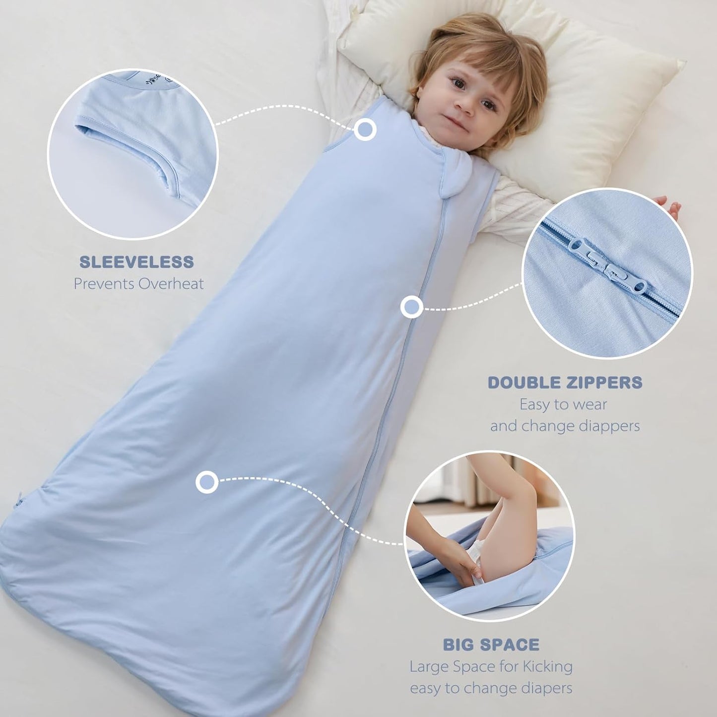 Mosebears Unisex Baby Sleep Sack 1.0 TOG, Supersoft Rayon Made from Bamboo Wearable Blanket with 2-Way Zipper (Sage&Blue,6-18 Months)