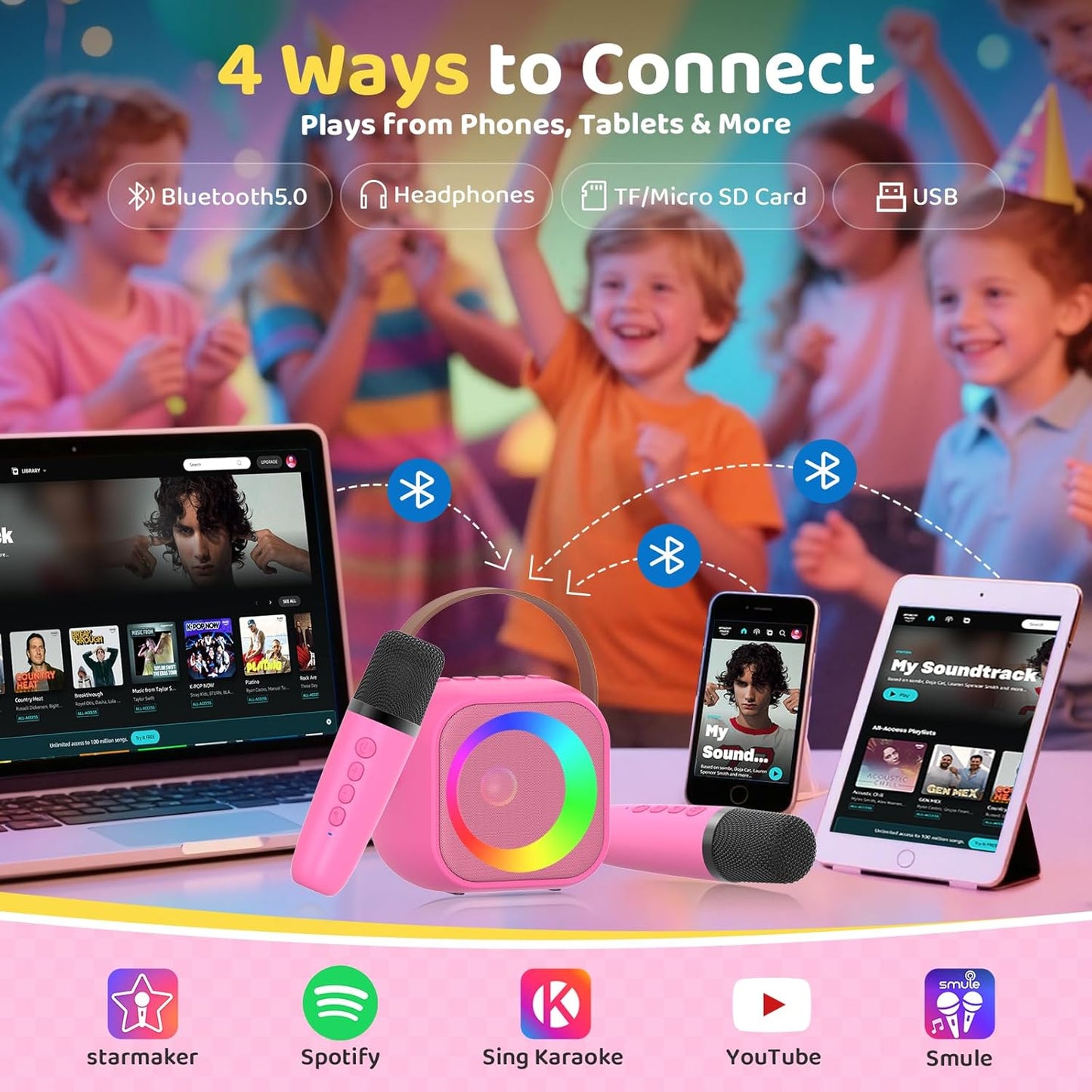 Karaoke Machine for Kids, Toys for 3-12 Years Old Girls Gifts, Kids Karaoke Microphone Machine Toy, Best Fun Christmas Birthday Gifts for 5 6 7 8 9 10 11 Years Teens Girl Boys Rose 2 Mic