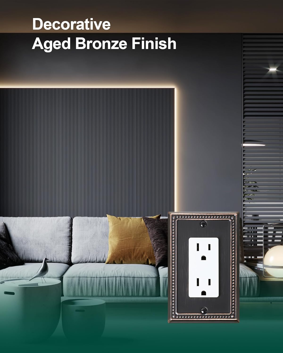 6-Pack Decorator Outlet Cover Plate, Decorative Switch Plates and Outlet Covers, Aged Bronze Metal Wall Plates for Electrical Outlets, Receptacle, GFCI Outlet, Dimmer Switch