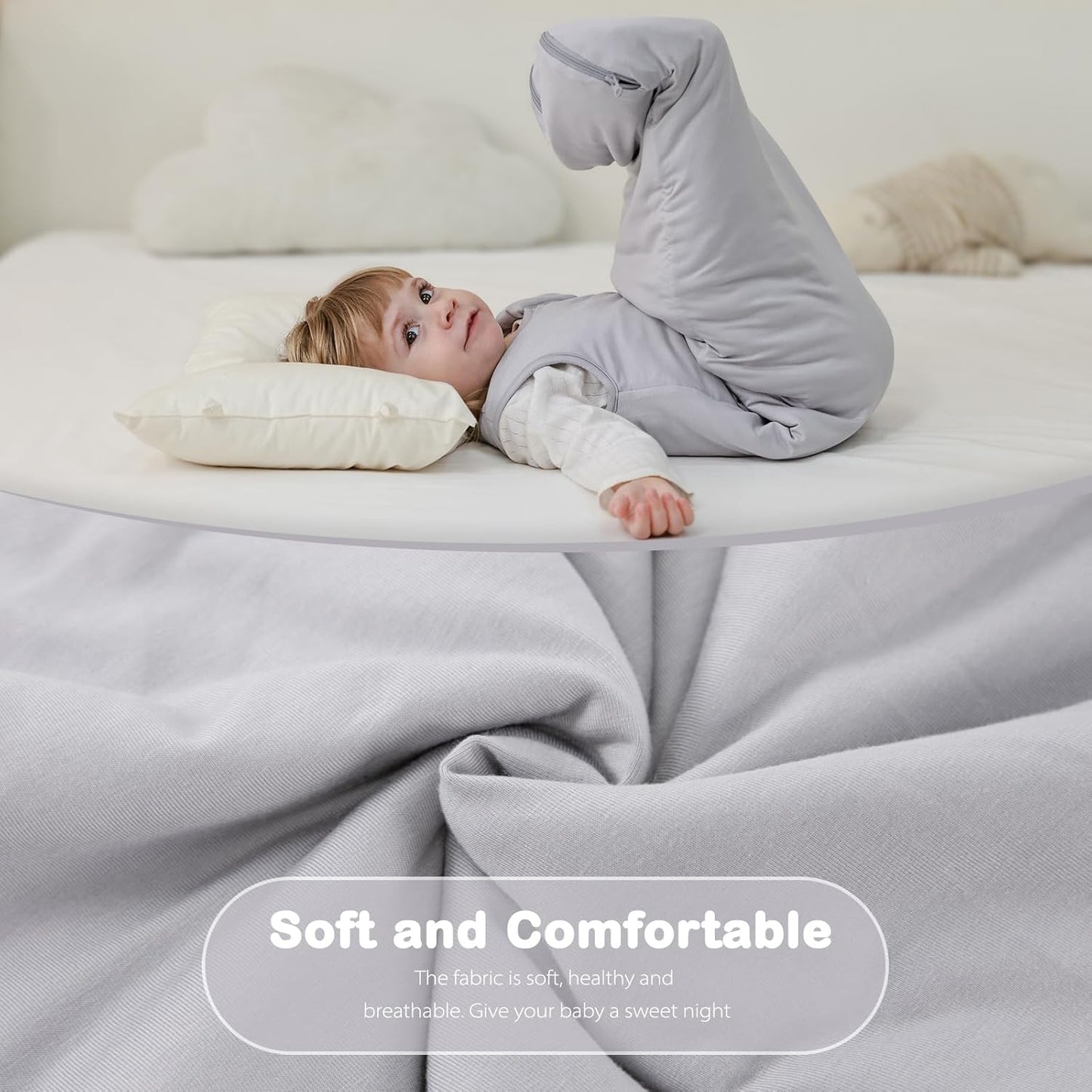 Mosebears Unisex Baby Sleep Sack 1.0 TOG, Supersoft Rayon Made from Bamboo Wearable Blanket with 2-Way Zipper (Light Grey,18-36 Months)