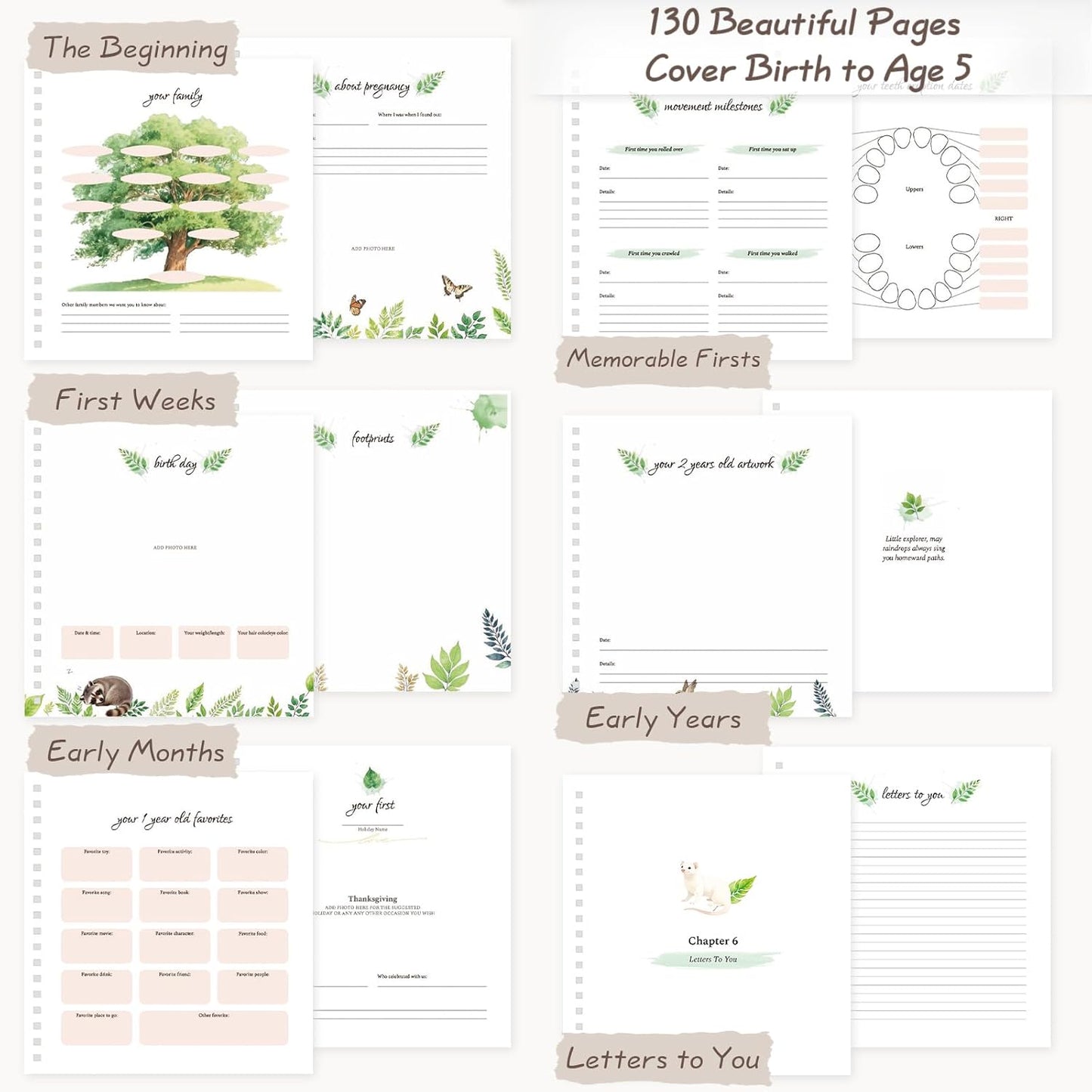 Orzbow Baby Memory Book for Boys and Girls, Timeless First 5 Year Baby Keepsake Book, Gender Neutral Journal Scrapbook Photo Album, Record a Milestone for every Event from Birth to Age 5