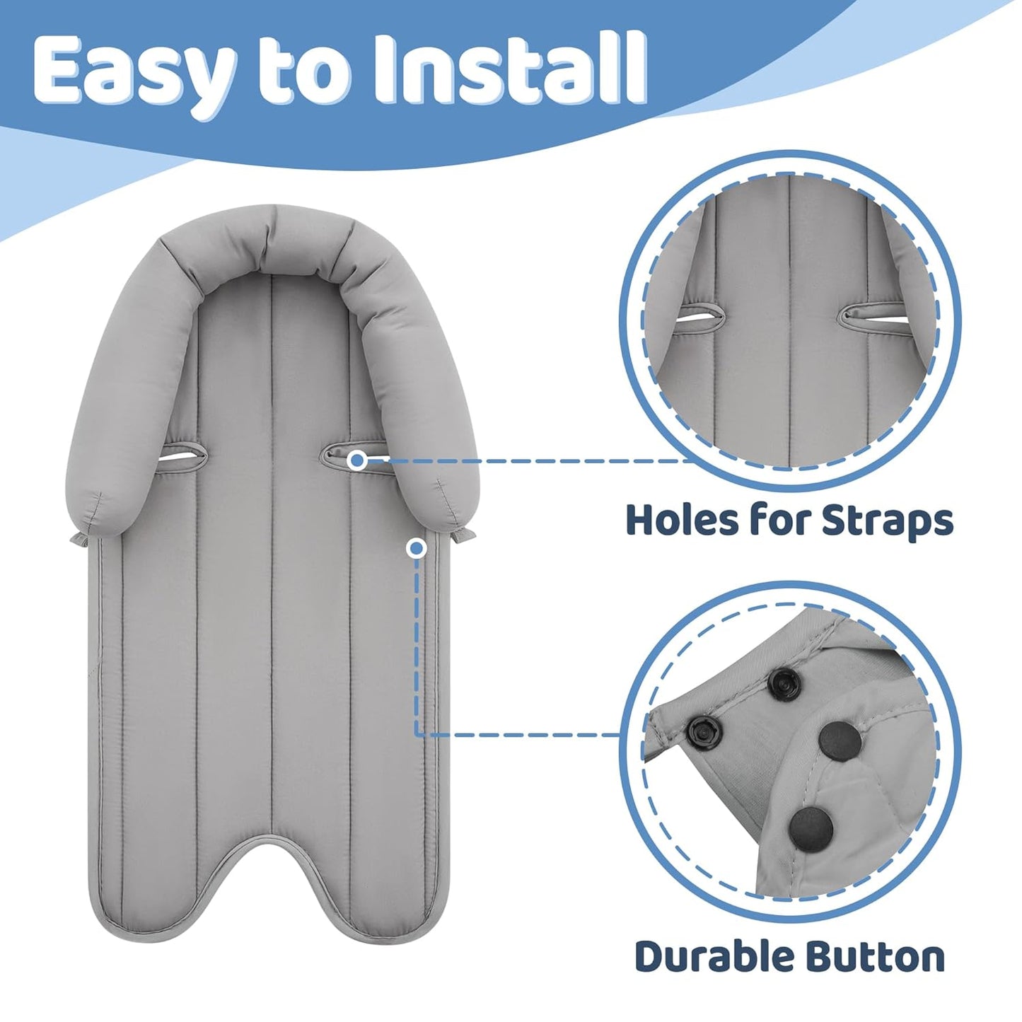 Pro Goleem Infant Car Seat Insert, Babybody Support for Toddler, Soft Minky Preemie Car Seat Insert, 2-in-1 Reversible, Perfect for Carseats, Strollers, Swings, White and Grey