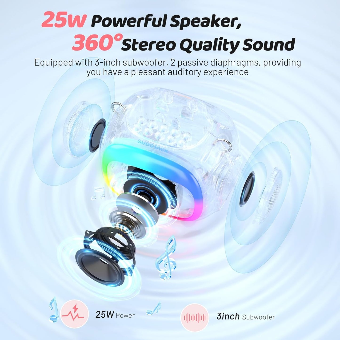 SUDOTACK Mini Karaoke Machine for Kids, Portable Bluetooth Karaoke Speaker with 2 Wilreless Microphones with LED Lights, Christmas Kids Toys Gifts for Girls 4, 5, 6, 7, 8, 9, 10 +Year Old-Pink(KM100)