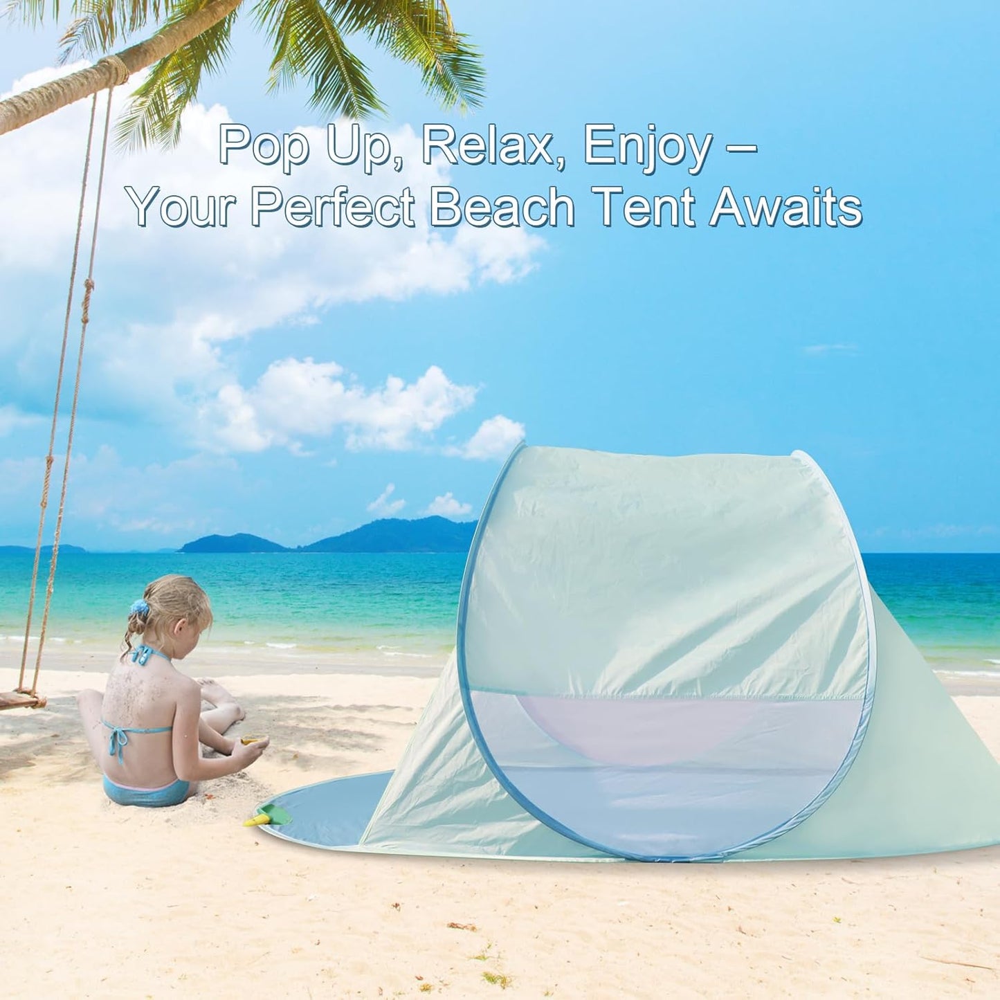 Action Air UPF 50+ Pop Up Beach Tent for 2-3 People, Instant Sun Shelter with 360°Ventilation, Water-Resistant Canopy, Lightweight & Portable Sun Shade for Beach, Camping, Sports (Green)