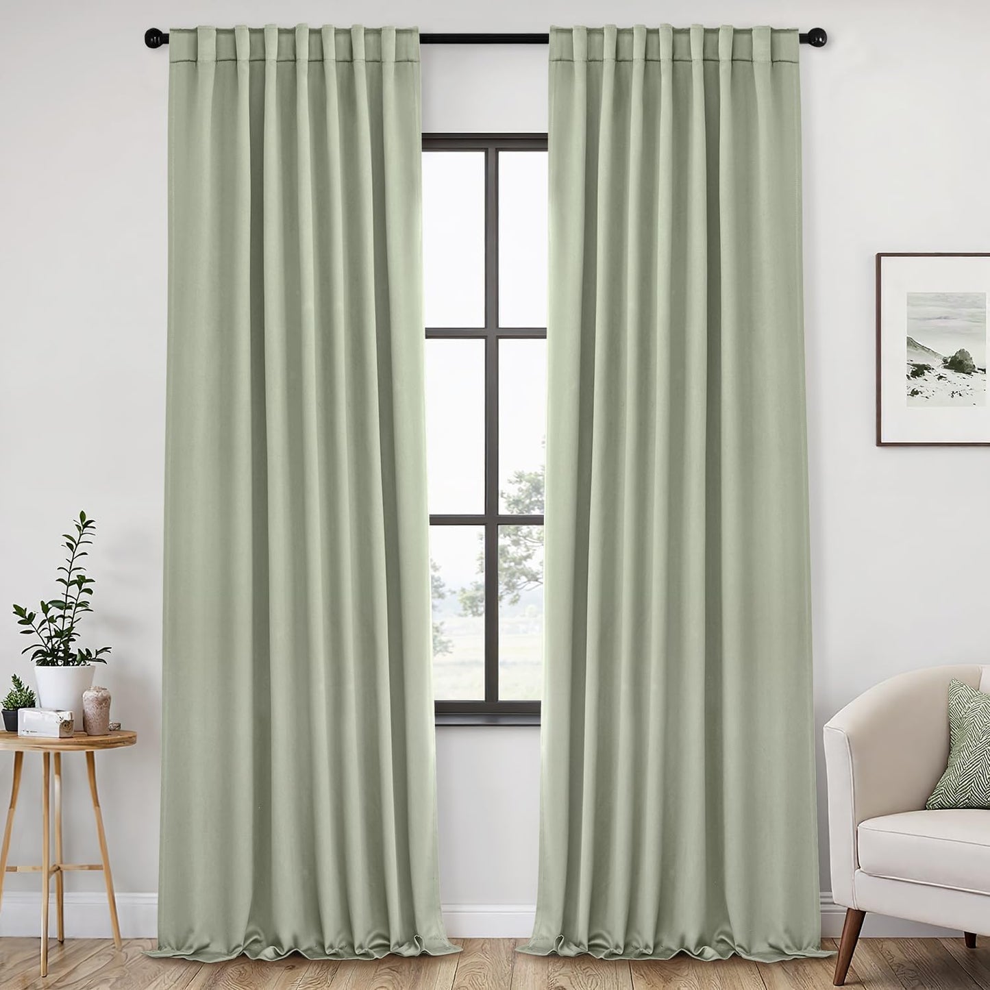 ANRODUO Extra Long Blackout Drapes 108 Inches Length 52 Inch Width Each Panel Sage Greem Room Darkening Light Blocking Window Curtains for Night Shift Worker