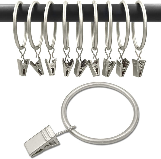 40 Pack Matte Silver Curtain Rings with Clips, Curtain Hooks Hangers Clip Rings for Hanging Drapes Bows Hat, Drapery Rings 1.77 in I D, Fits up to 1.5 in Diameter Curtain Rod.