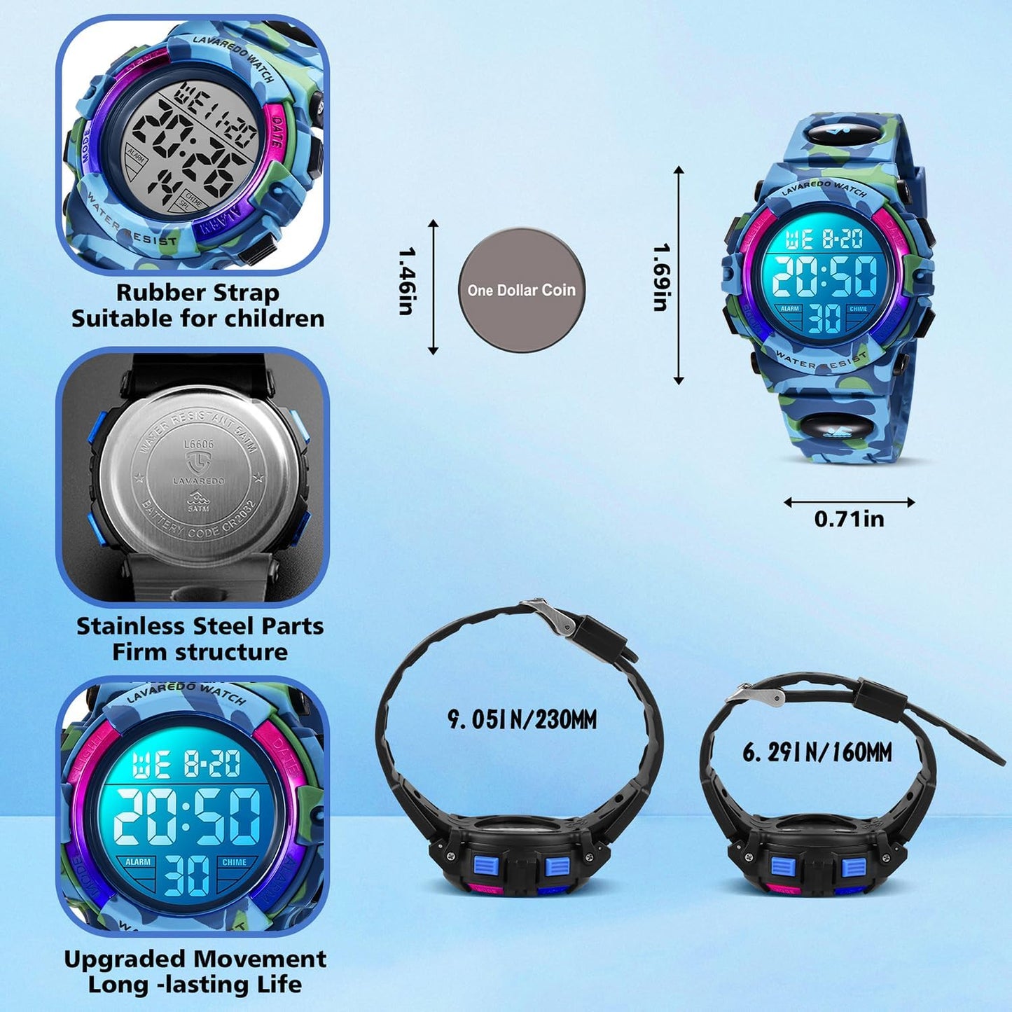 Kids Watch,Boys Watch for 3-15 Year Old Boys,Digital Sport Outdoor Multifunctional Chronograph LED 50 M Waterproof Alarm Calendar Analog Watch for Children with Silicone Band,Kids Gift