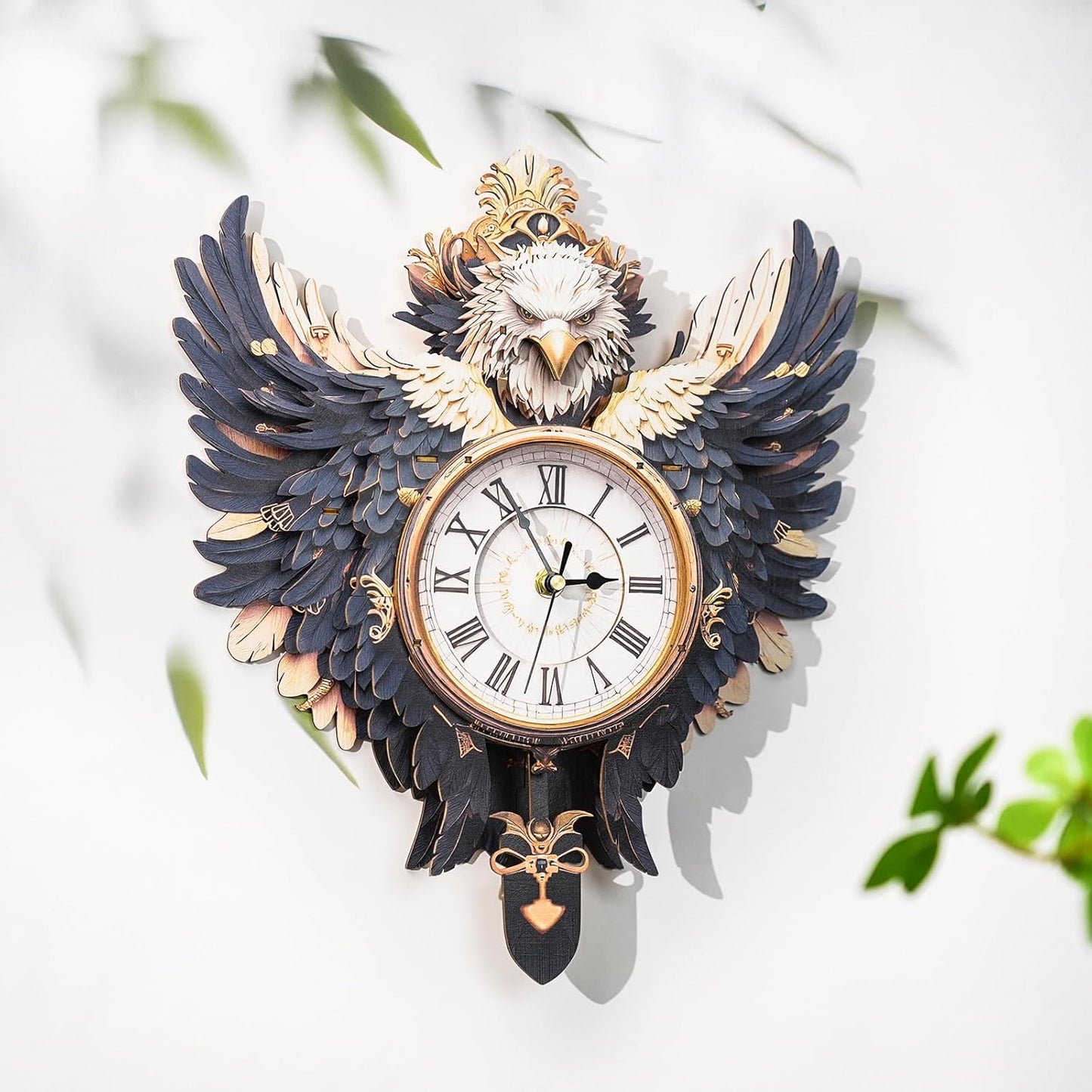 3D Puzzles for Adults Clock-Eagle Design Model Kit-Mechanical DIY Pendulum Clock with Roman Numerals-Desk Home Office Decor Personalized Gift for DIY Lovers