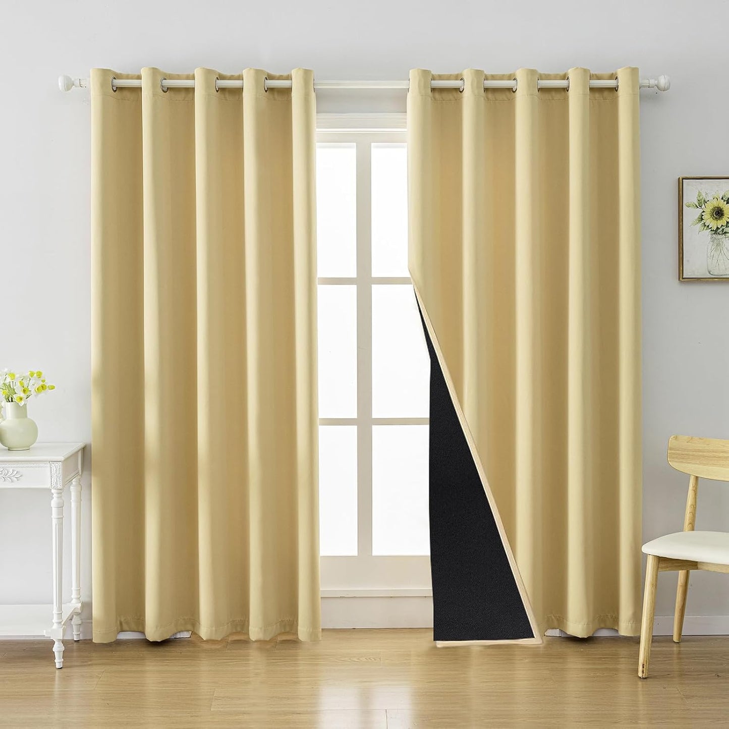 Anytime 100% Blackout Curtain Set, Thermal Insulated & Energy Efficiency Window Draperies for Guest Room, Full Shading Panels for Shift Worker and Light Sleepers（Beige, 2 Panels, 70W x 84L）