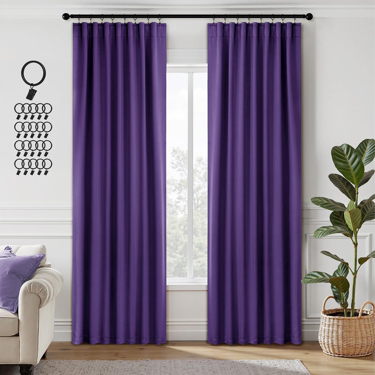 ANRODUO Back Tab Blackout Curtains for Bedroom Living Room, Rod Pocket Pinch Pleated Thermal Insulated Room Darkening Curtains 84 Inches Long 2 Panels, Purple, 42 x 84 Inch
