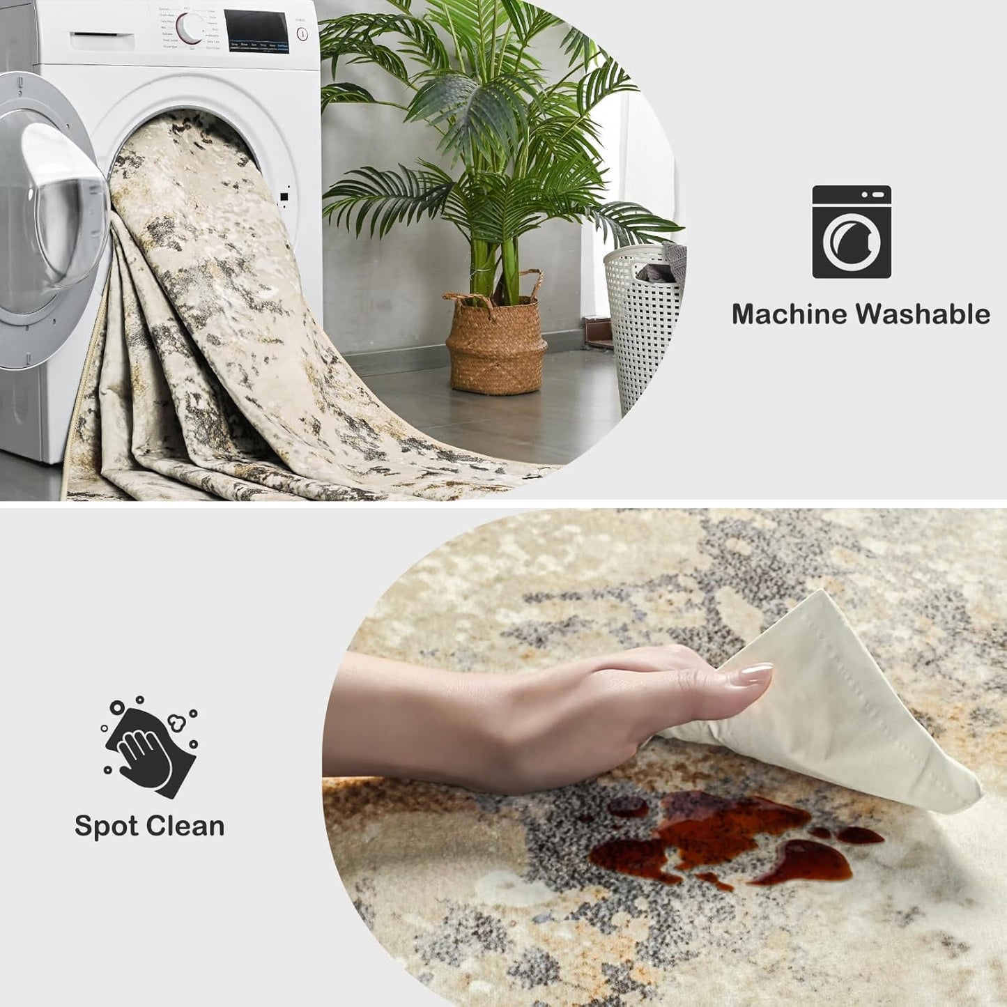 Kelarea Living Room Rug, Modern Abstract Washable Rugs Non Slip Faux Wool Vintage Rug, Non-Shedding Carpet for Living Room, Bedroom, Dining Room, Kids Playroom (Beige, 5' x 7' (Rectangular))