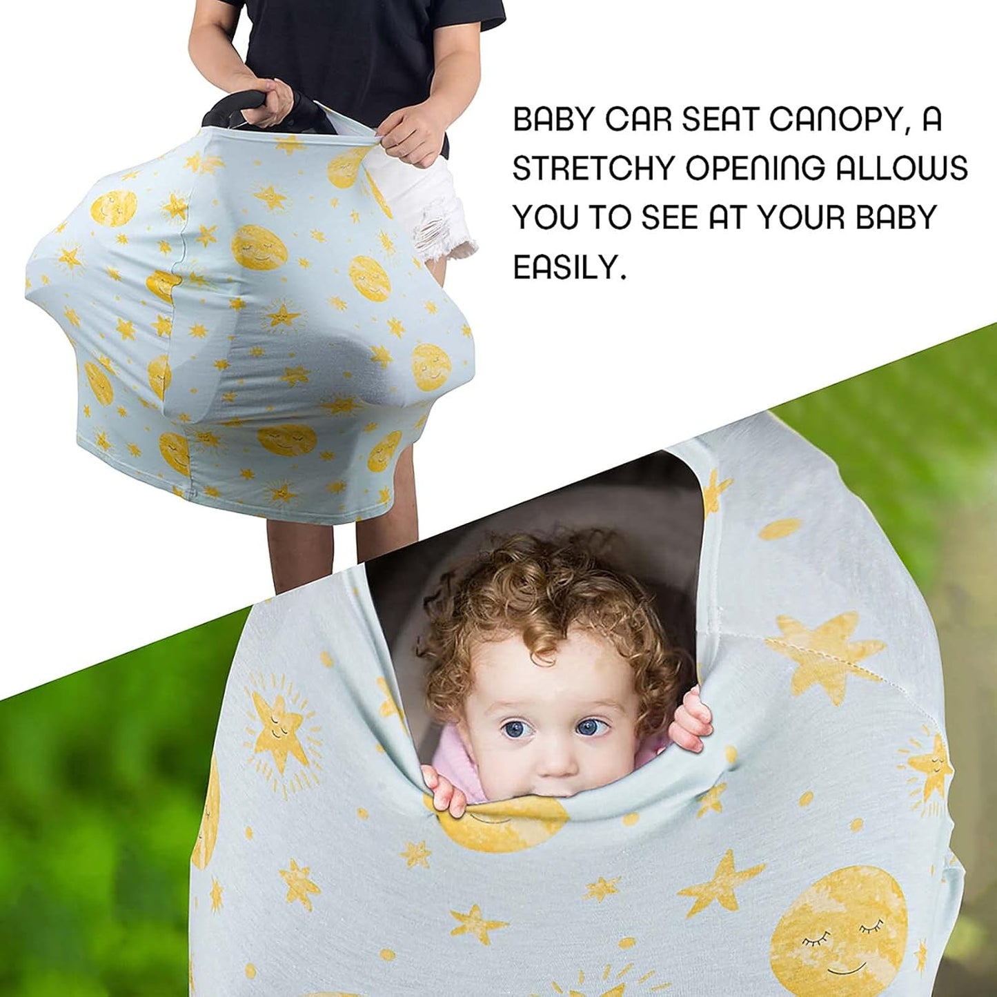 Stretchy Baby Car Seat Covers for Newborns, Infant Car Canopy Extra Soft and Stretchy Nursing Covers for Moms (Shinning Night)