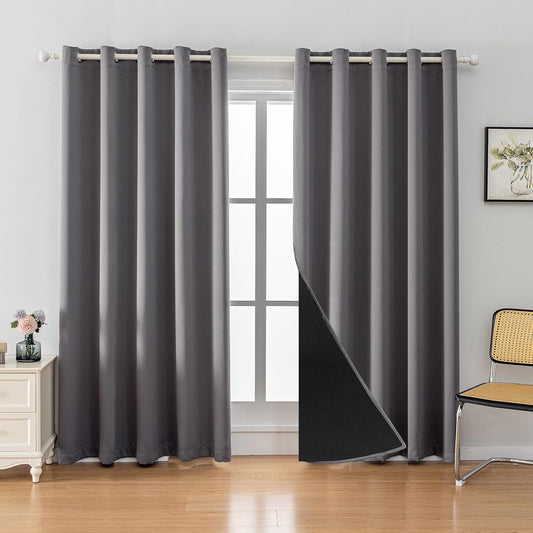 Anytime 100% Blackout Curtain Set, Thermal Insulated & Energy Efficiency Window Draperies for Guest Room, Full Shading Panels for Shift Worker and Light Sleepers（Grey, 2 Panels, 70W x 84L）