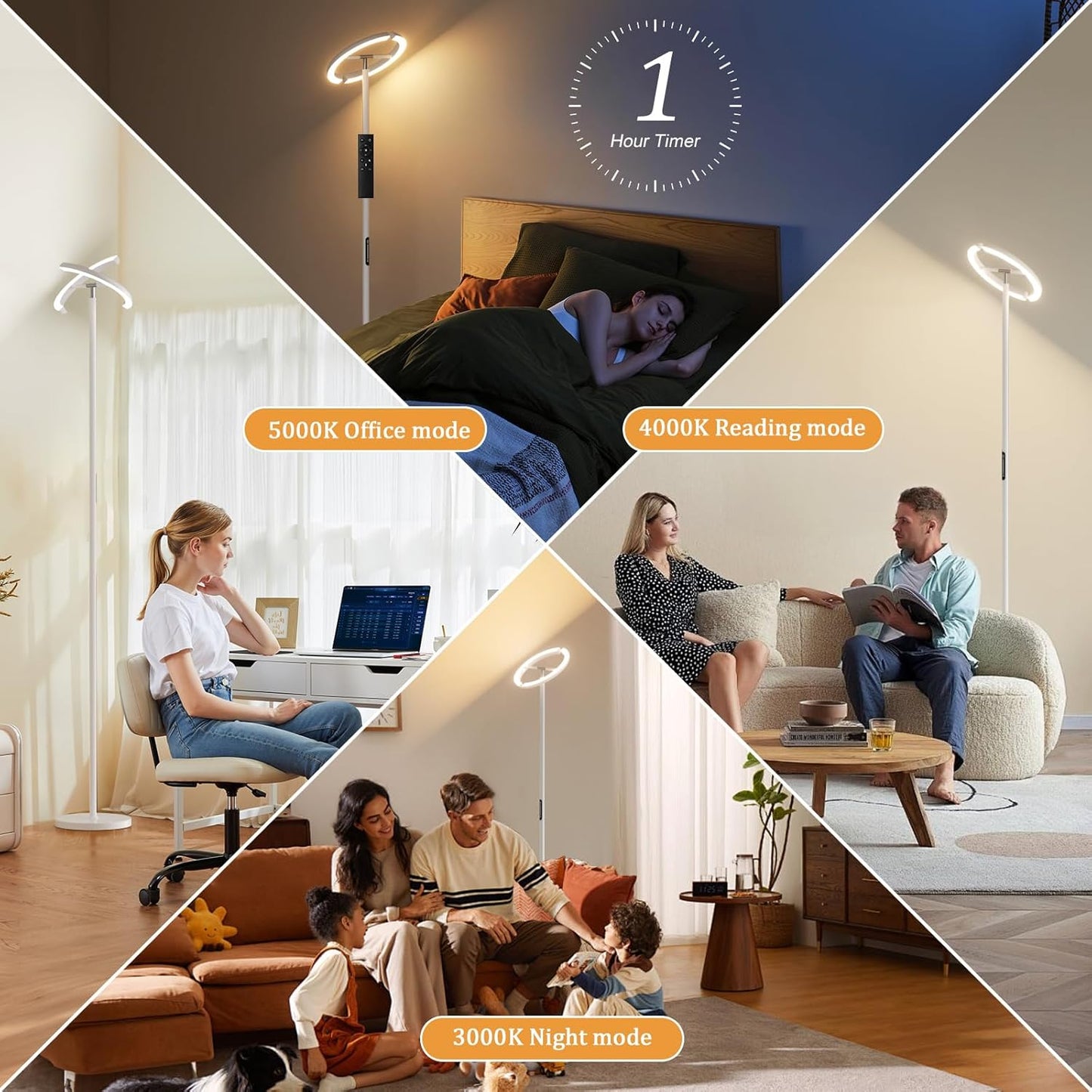 Floor Lamps for Living Room, 40W/2400LM LED Floor Lamp with Touch & Remote Control, 70" Tall Standing Lamp Stepless Dimmable, Modern Torchiere Corner Lamp for Bedroom, Office - White