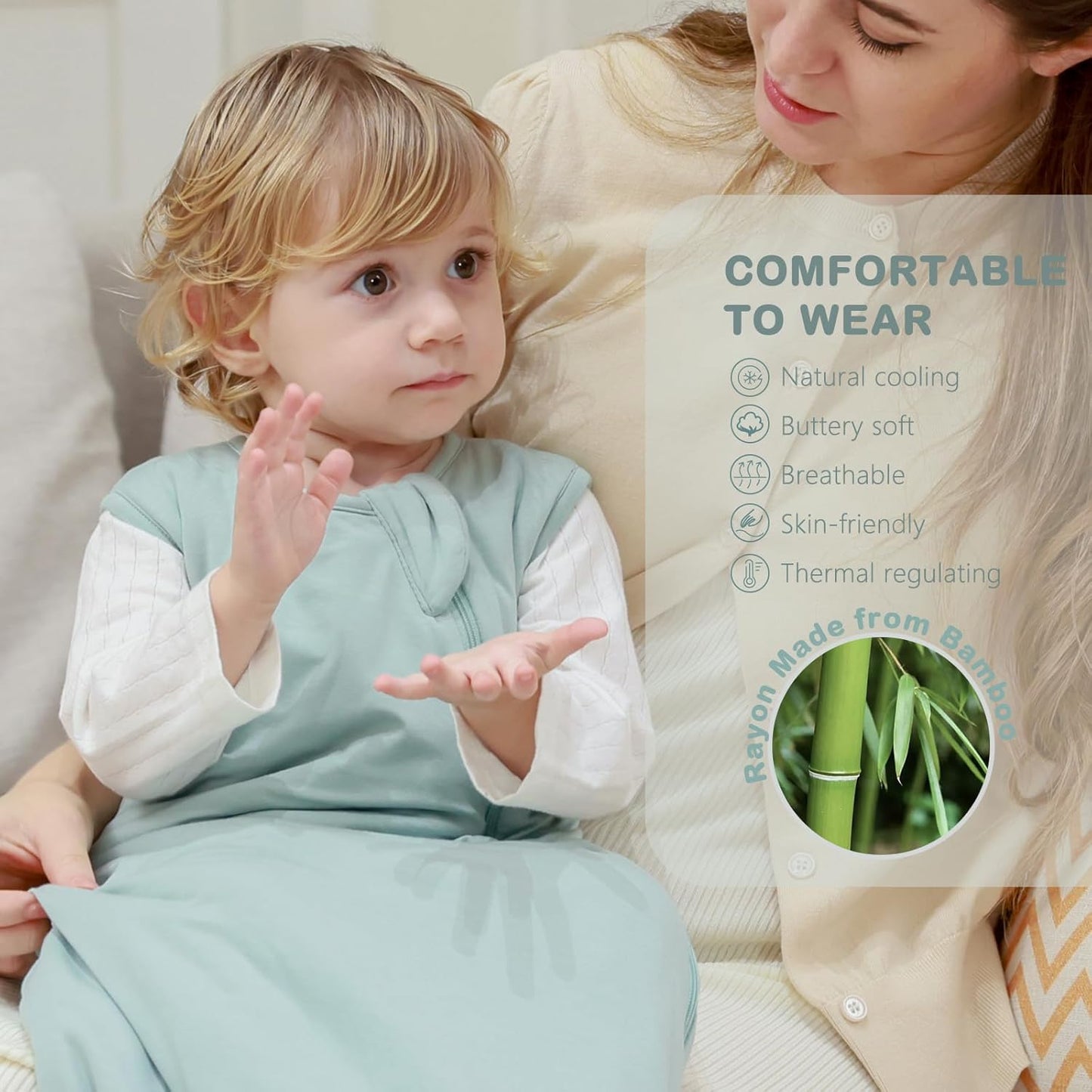 Mosebears Unisex Baby Sleep Sack 1.0 TOG, Supersoft Rayon Made from Bamboo Wearable Blanket with 2-Way Zipper(Sage,0-6 Months)