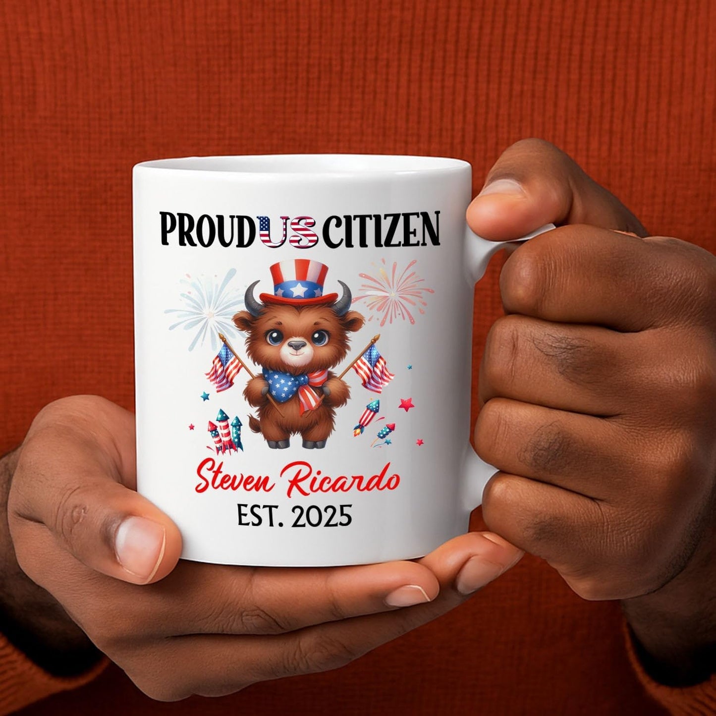 Proud Us Citizen White Coffee Mug Gift For Brother Sister Dad Mom, Personalized Statue of Liberty White Mug, Citizenship Celebration Travel Cup, Custom Year & Name Us Citizenship Coffee Cup 11Oz 15Oz