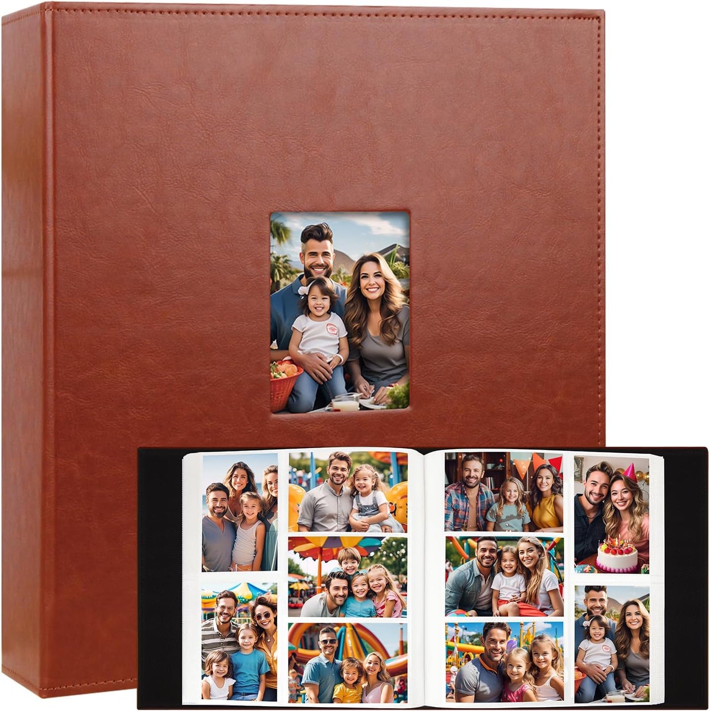Aevdor 700 Pockets Photo Album 4x6, Extra Large Capacity Leather Cover Wedding Family Photo Albums Holds 700 Horizontal and Vertical Photos, Acid-free Pages 4x6 Photo Album with Front Window (Brown)