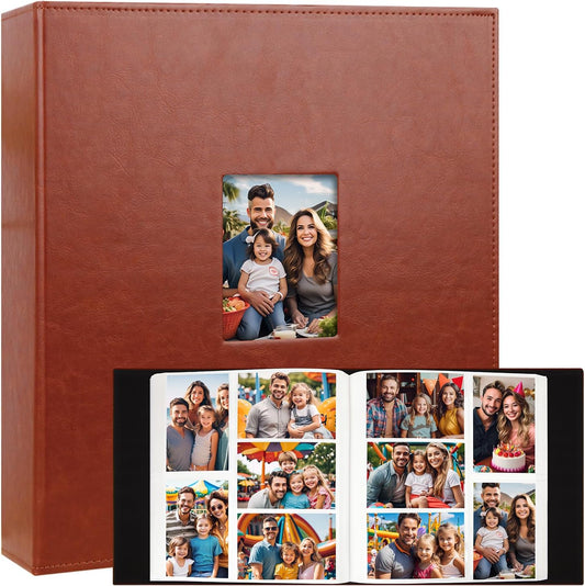 Aevdor 700 Pockets Photo Album 4x6, Extra Large Capacity Leather Cover Wedding Family Photo Albums Holds 700 Horizontal and Vertical Photos, Acid-free Pages 4x6 Photo Album with Front Window (Brown)