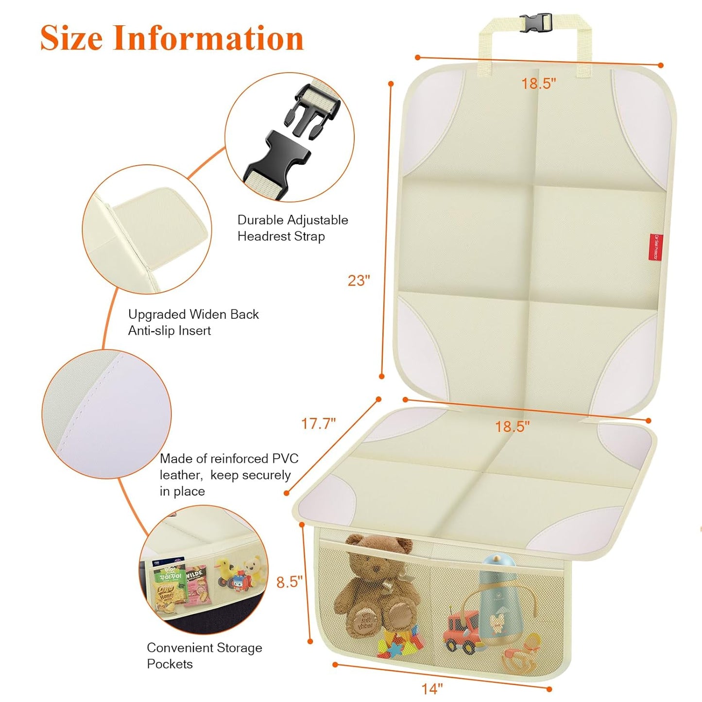 Car Seat Protector for Child Car Seat with Thick Padding, Non-Slip Backing, Mesh Storage Pockets, Waterproof Car Seat Covers Under Baby Seat for SUV, Sedan, Truck