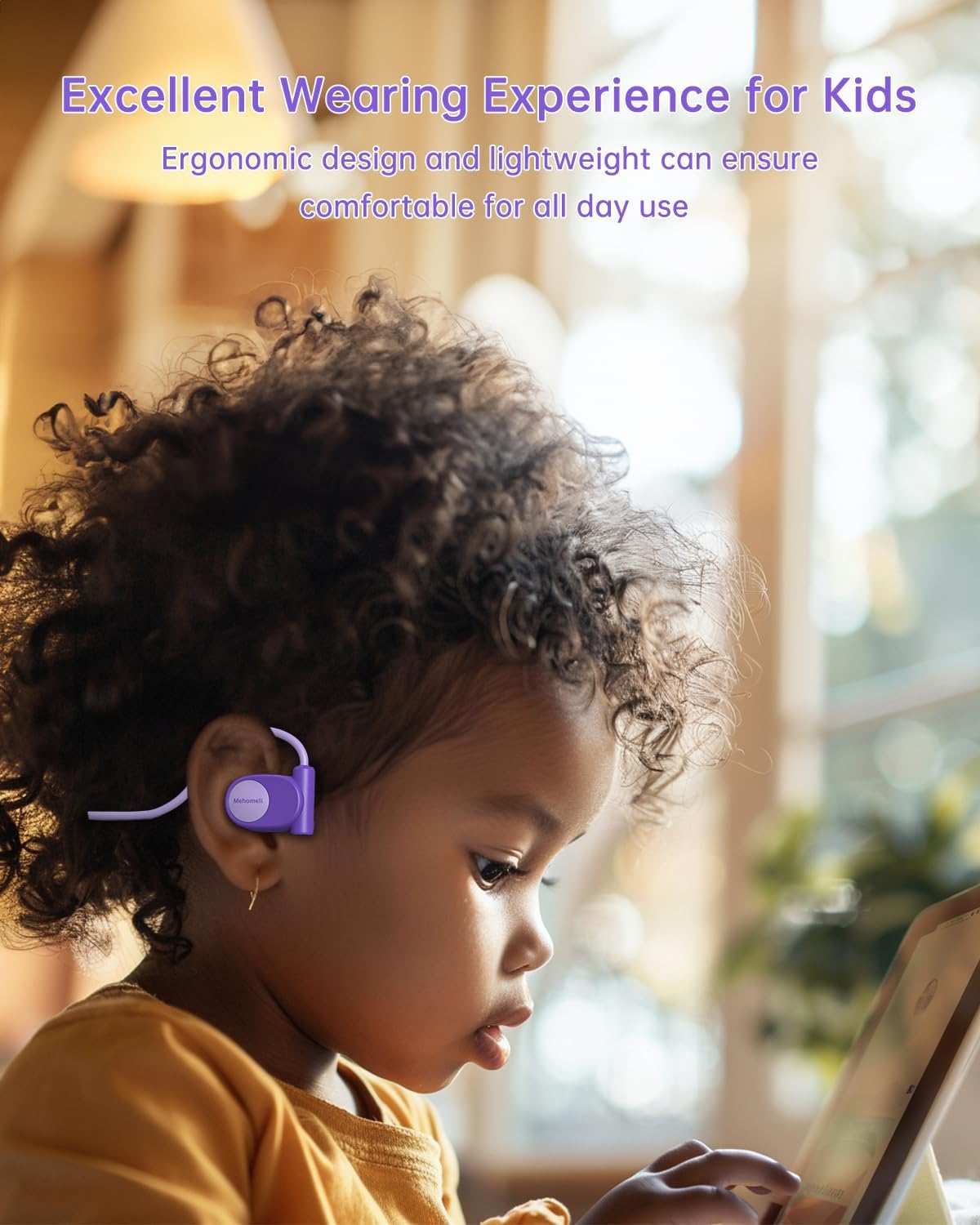 Kid Headphones for School, Air Conduction Open Ear Headphones, 3.5mm Jack Wired Cord, Ultra-Comfort, Ergonomic and Lightweight Design Perfect for School and Outdoor Activities-Orange,Purple,