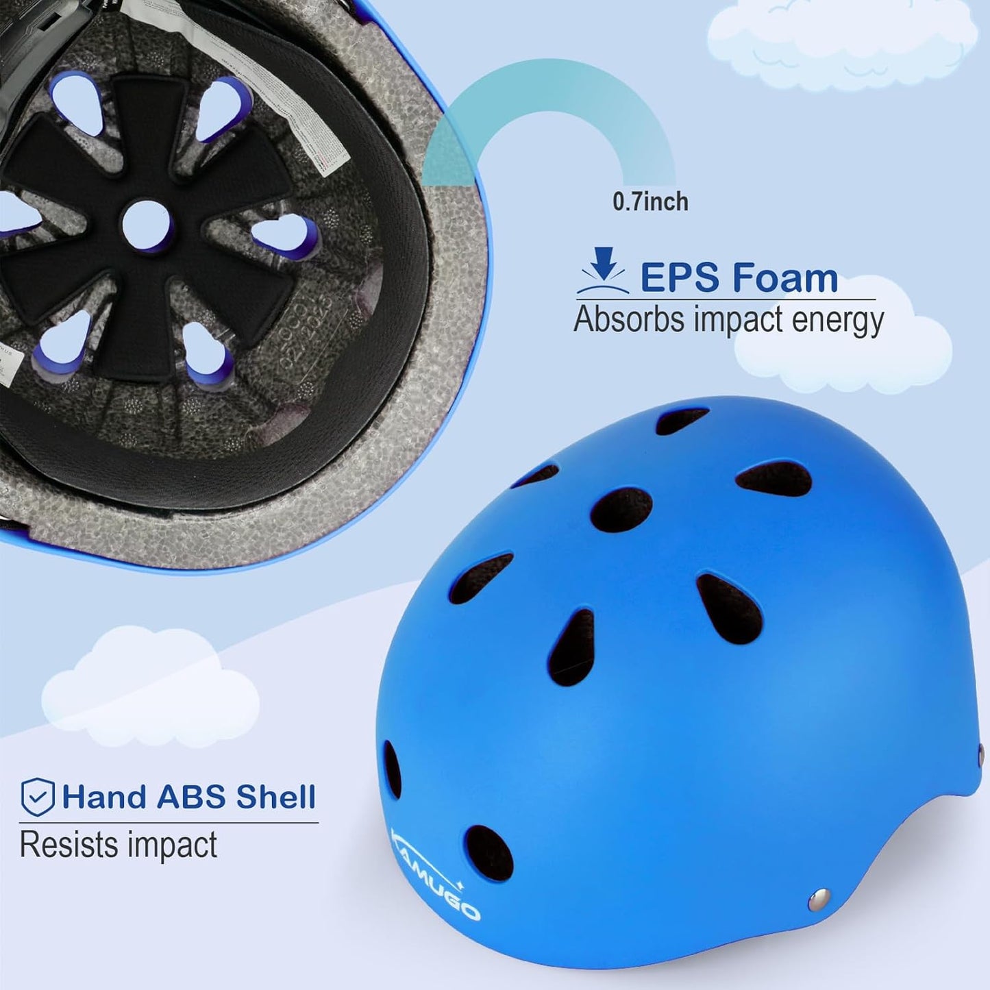 KAMUGO Kids Bike Helmet, Toddler Helmet for Ages 2-8 Boys Girls with Sports Protective Gear Set Knee Elbow Wrist Pads for Skateboard Cycling Scooter Rollerblading