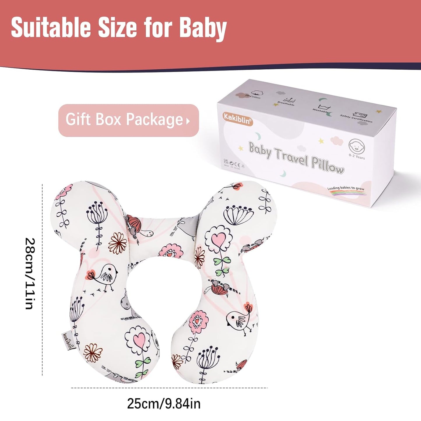 KAKIBLIN Baby Neck Pillow, Upgraded Baby Support Pillow,Babies Head Pillow,Neck Support Pillow for for Car Seat,Pushchair,Travel (Hippo)